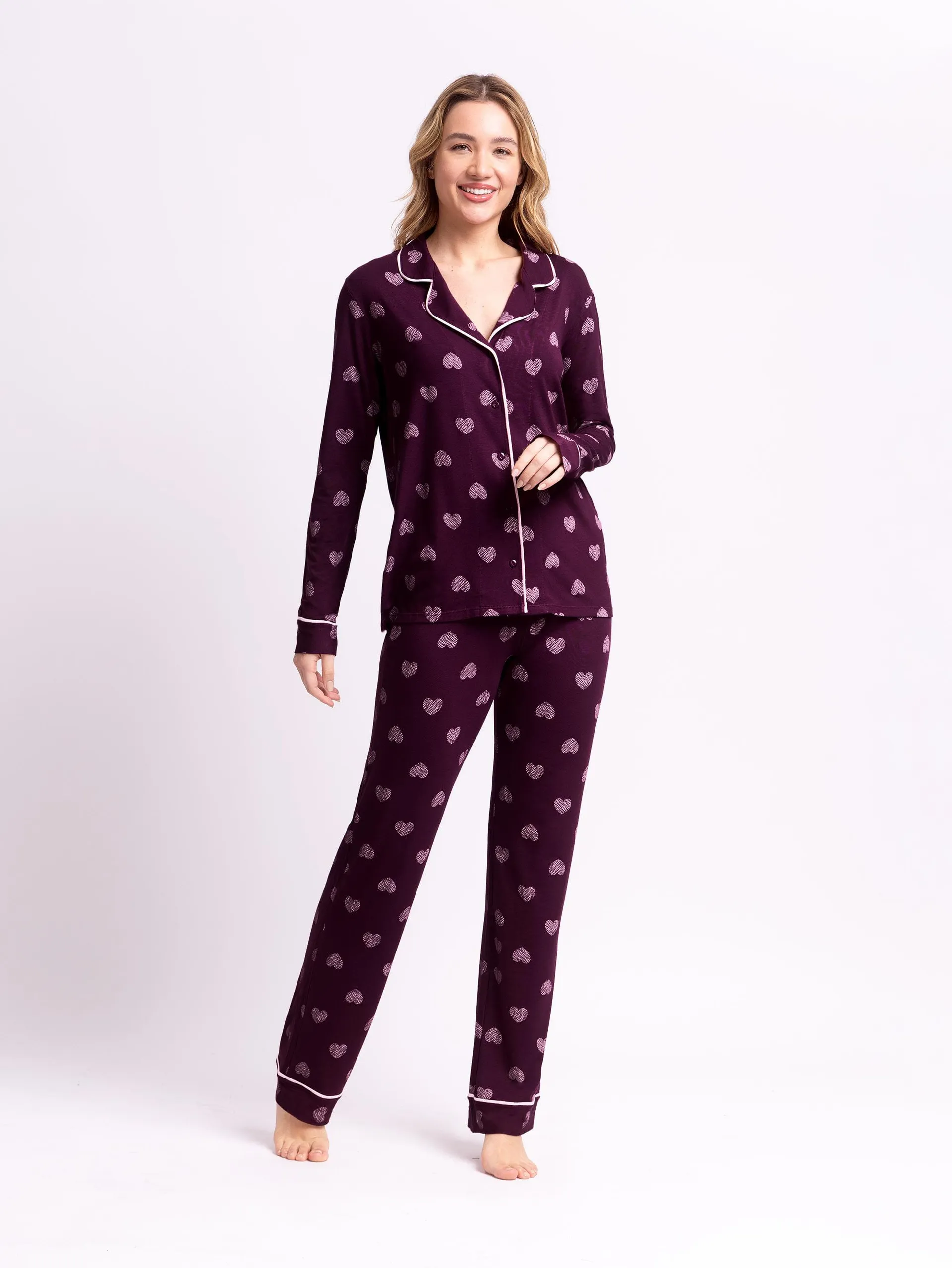 Pijama Feminino Manga Longa Aberto Amora