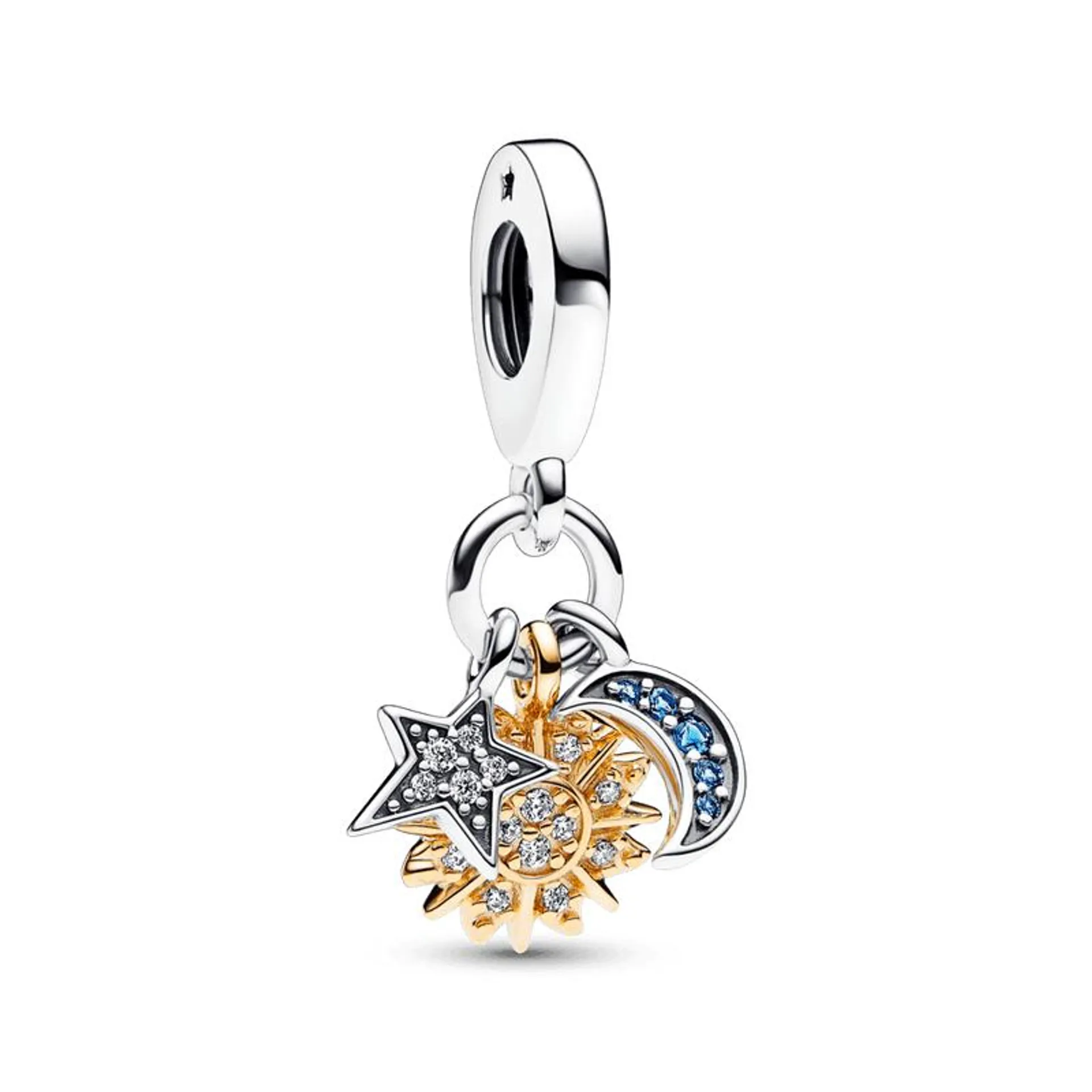 Charm Pendente Sol, Lua e Estrela em Dois Tons