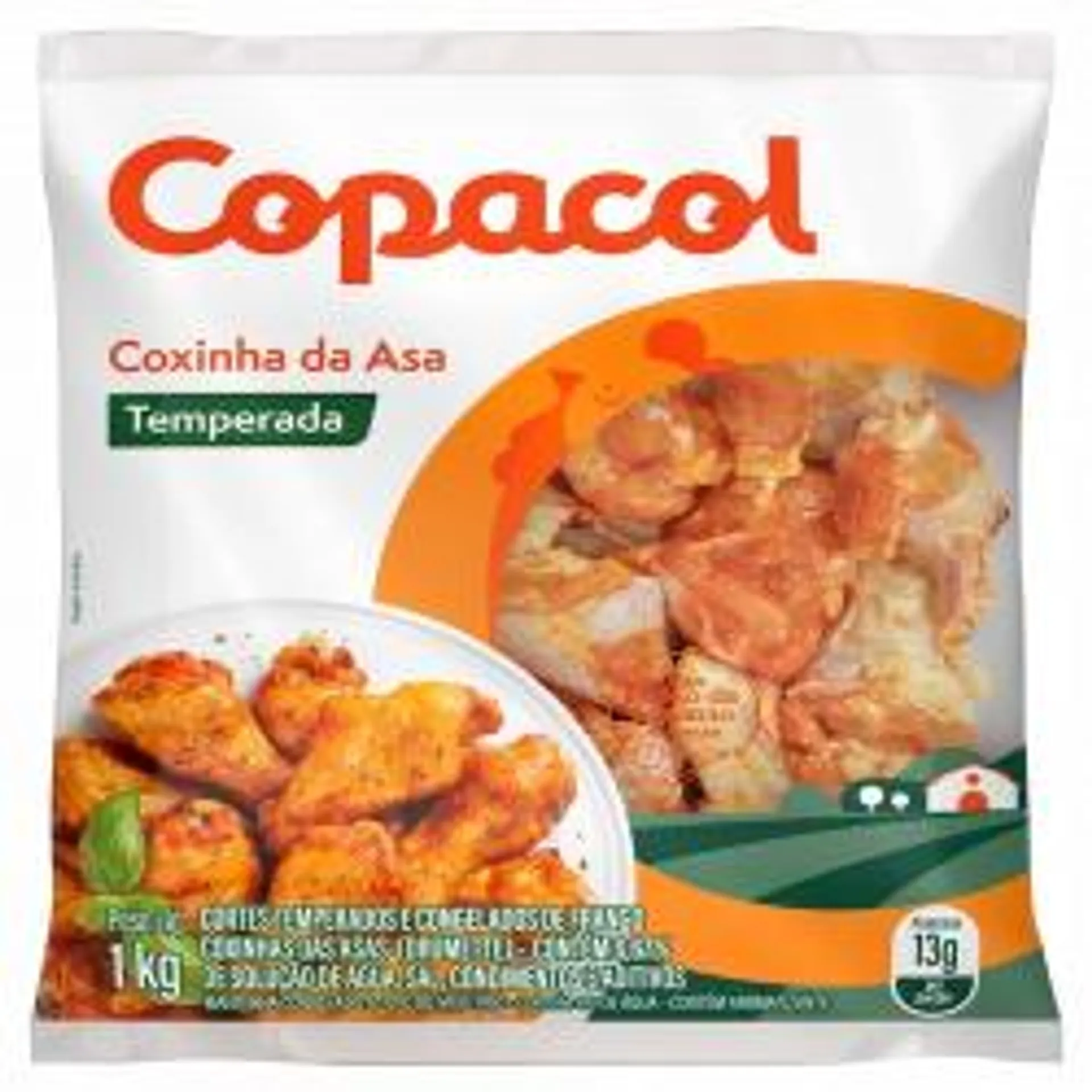 Coxinha Asa Frango Temperado Copacol 1kg