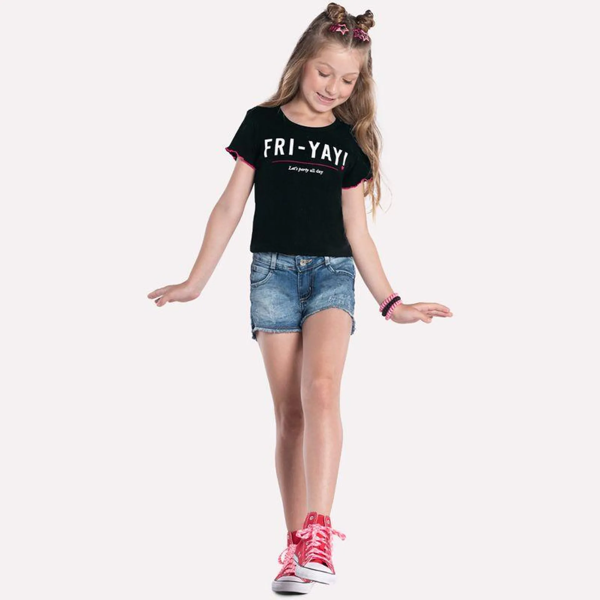 Blusa Cropped Infantil Menina com Escrita Kyly