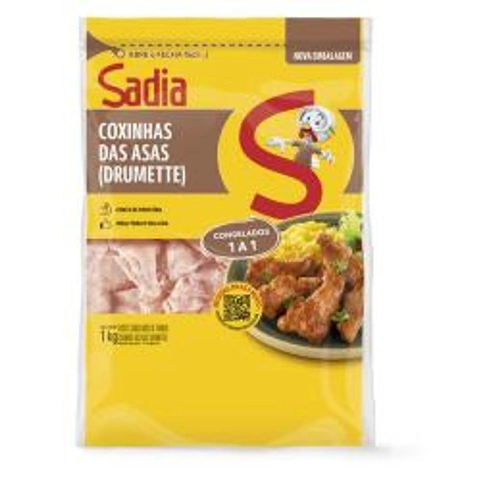 Coxinha da asa de frango drumette congelada Sadia pouch 1kg