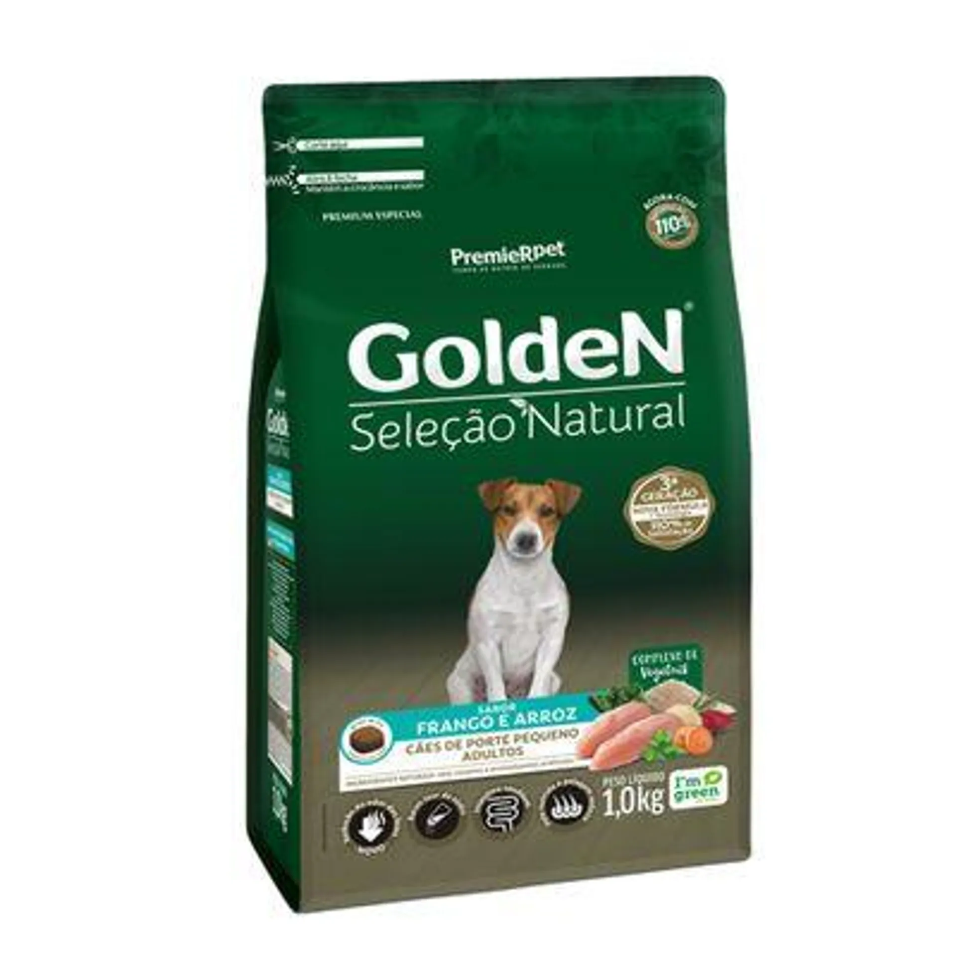 Ração Golden Seleção Natural Cães Adultos Porte Pequeno Frango e Arroz Mini Bits 1 kg