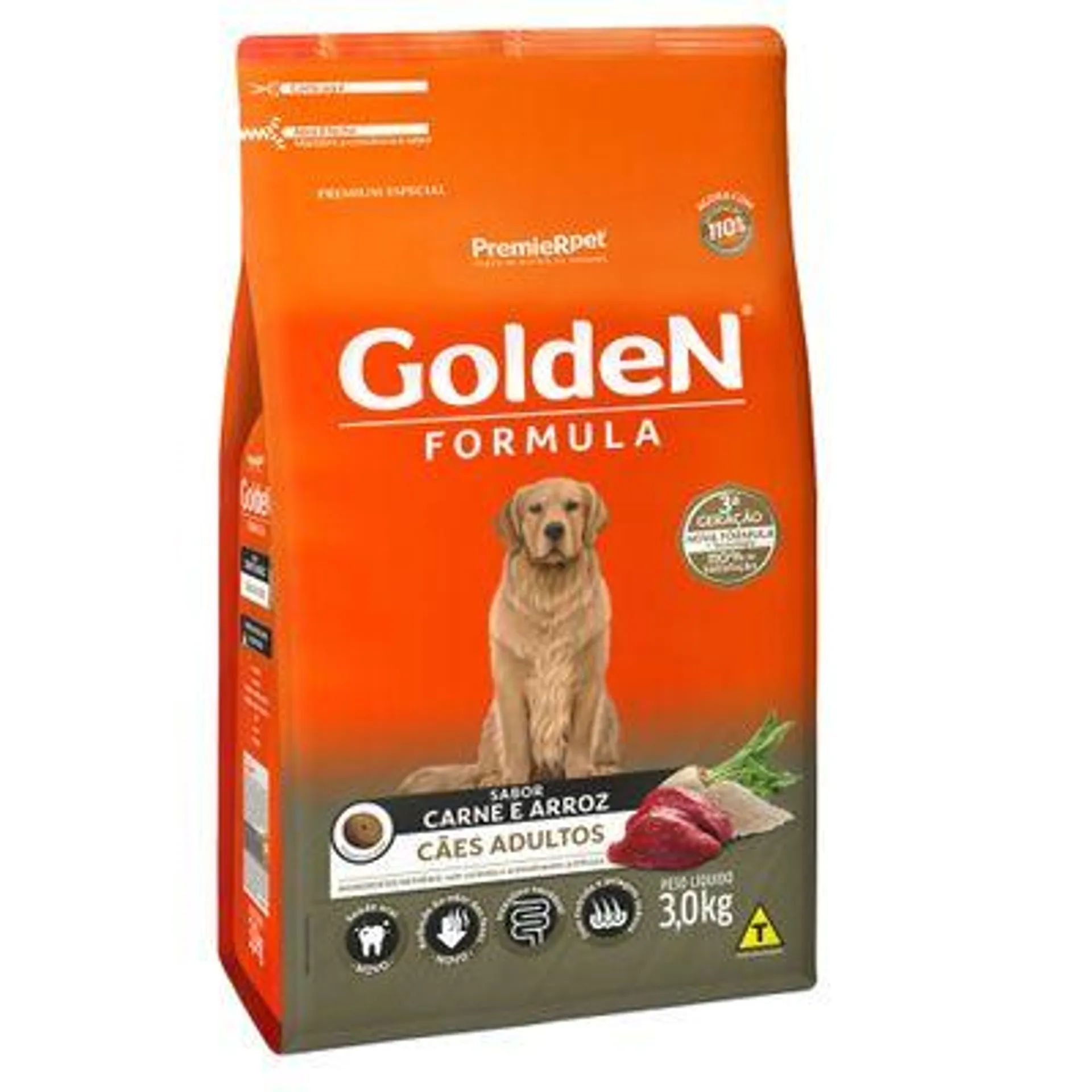 Ração Golden Fórmula Cães Adultos Carne e Arroz 3 kg