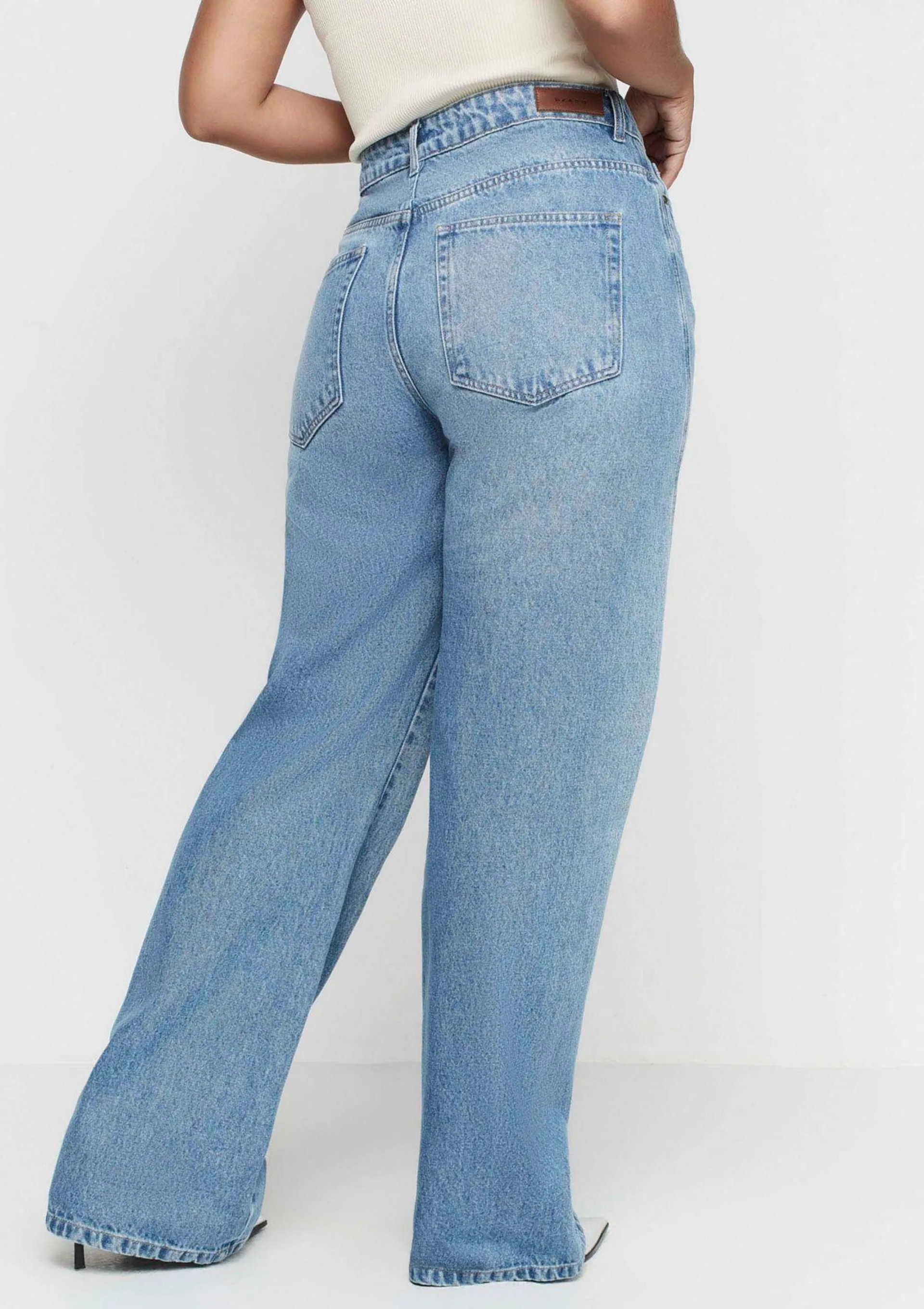 Calça Jeans Wide Leg Super Alongada Cintura Alta - Azul