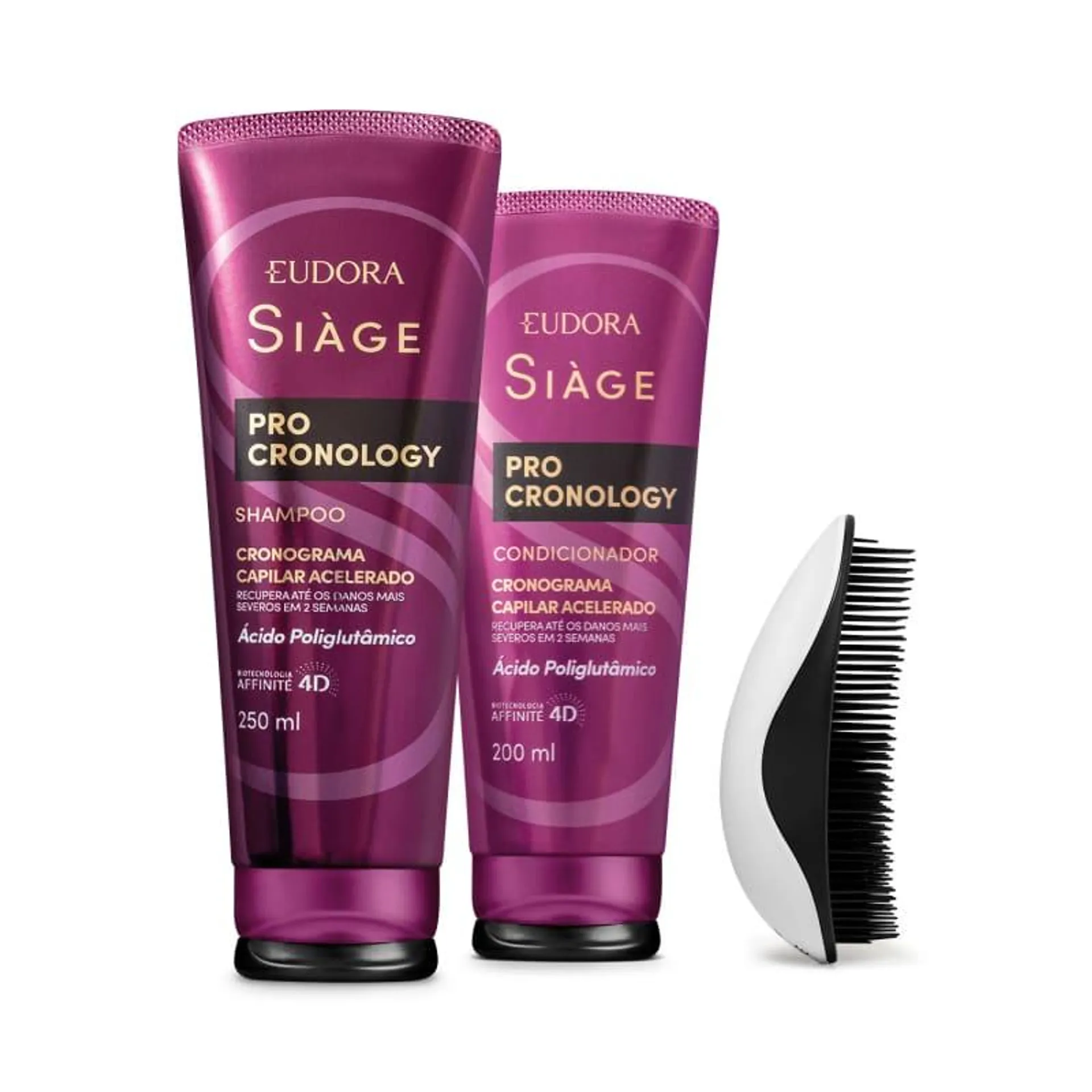 Combo Siàge Pro Cronology: Shampoo 250ml + Condicionador 200ml + Escova de Desembaraçar