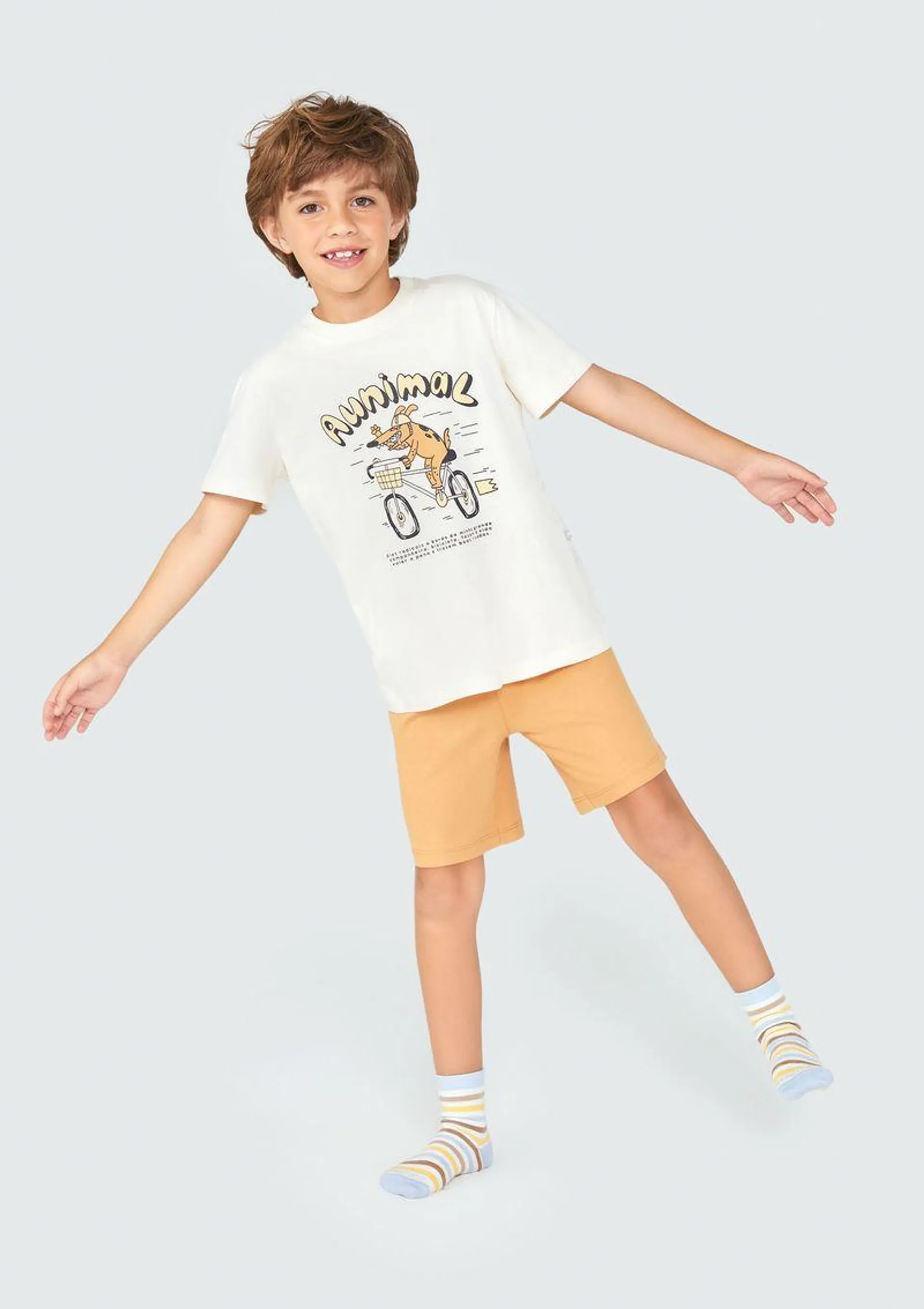 Pijama Infantil Menino Curto Com Estampa - Off white