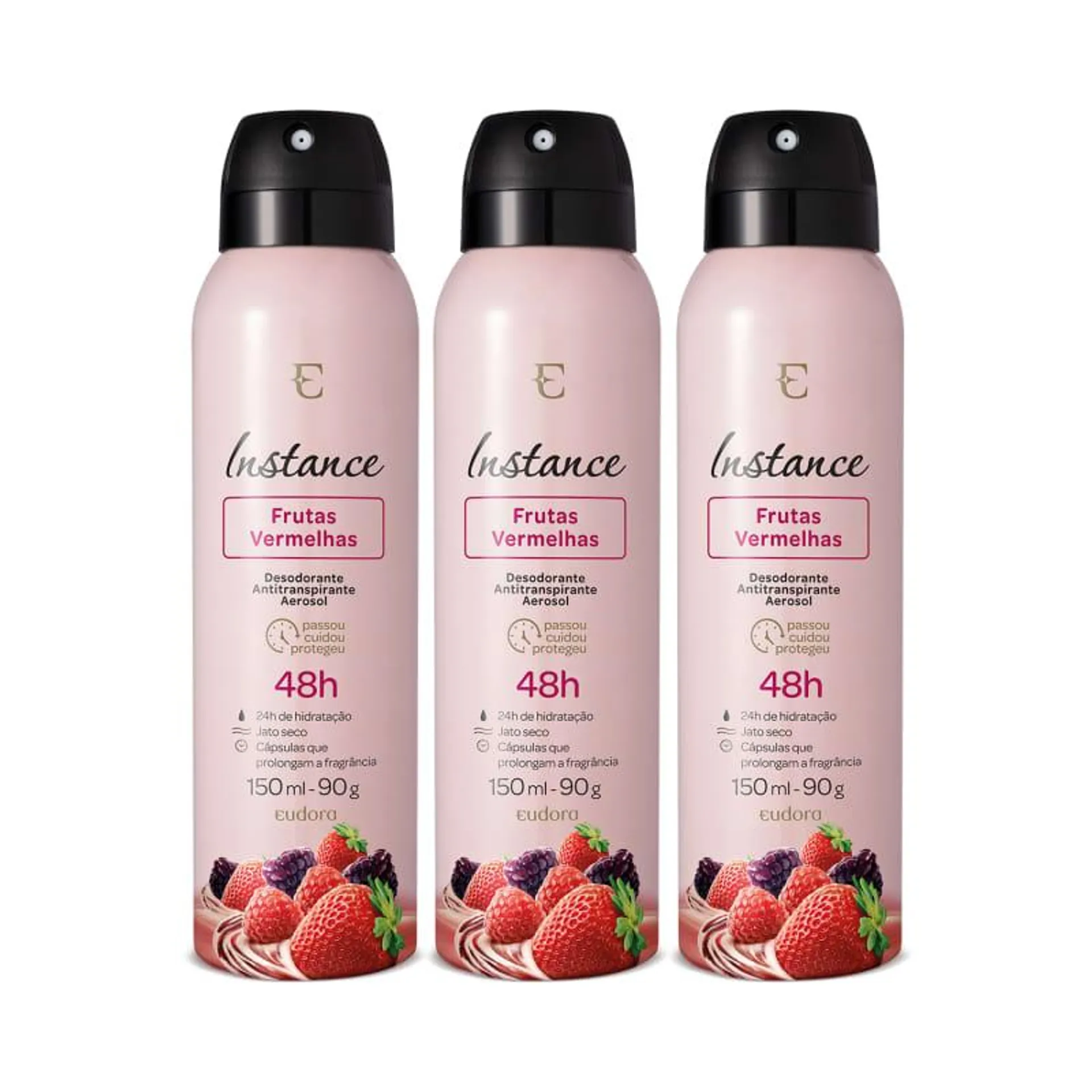 Combo Desodorante Antitranspirante Aerossol Instance Frutas Vermelhas 3x90g/150ml