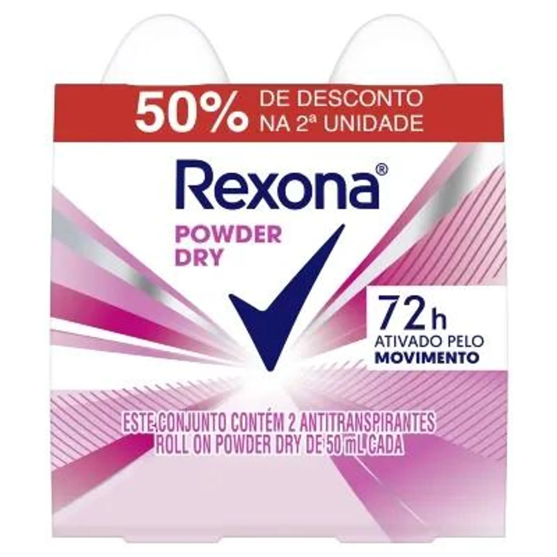 Pack Antitranspirante Roll-On Powder 72h Rexona 2 Unidades 50ml Cada Grátis 50% de Desconto na 2ª Unidade