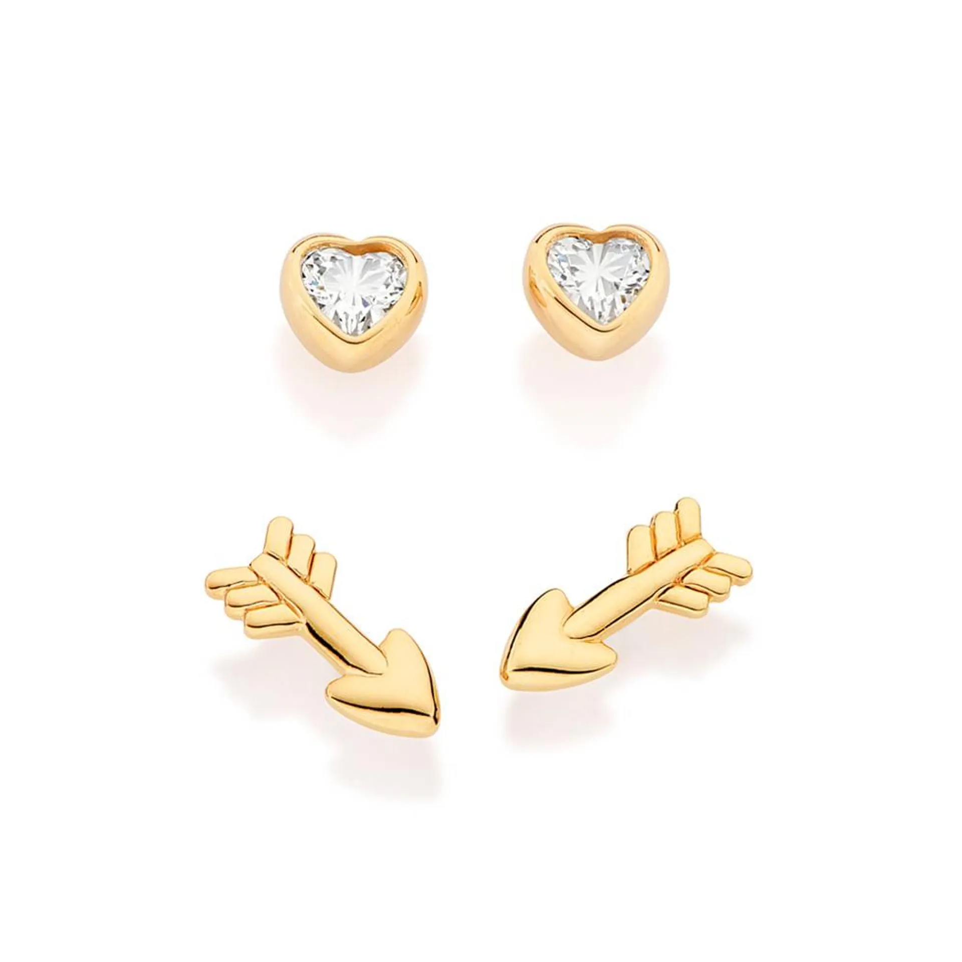 KIT BRINCO FLECHA E SOLITÁRIO CORAÇÃO BANHADO A OURO 18K COM ZIRCÔNIAS - TAM.ÚNICO 5274880006