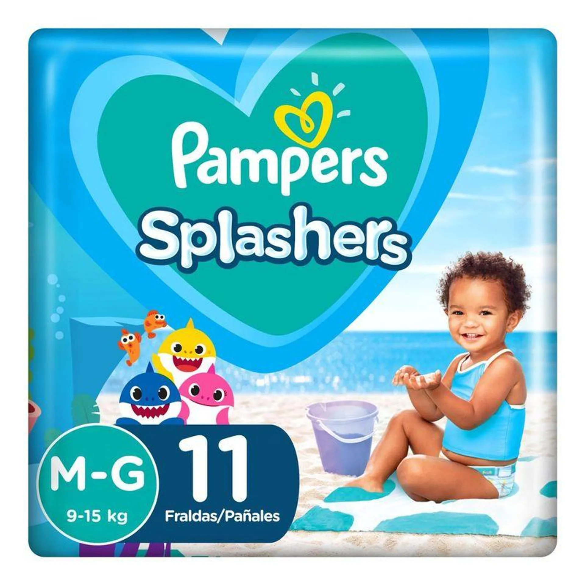 Fralda para Piscina Pampers Splashers Baby Shark M-G - 11 unidades