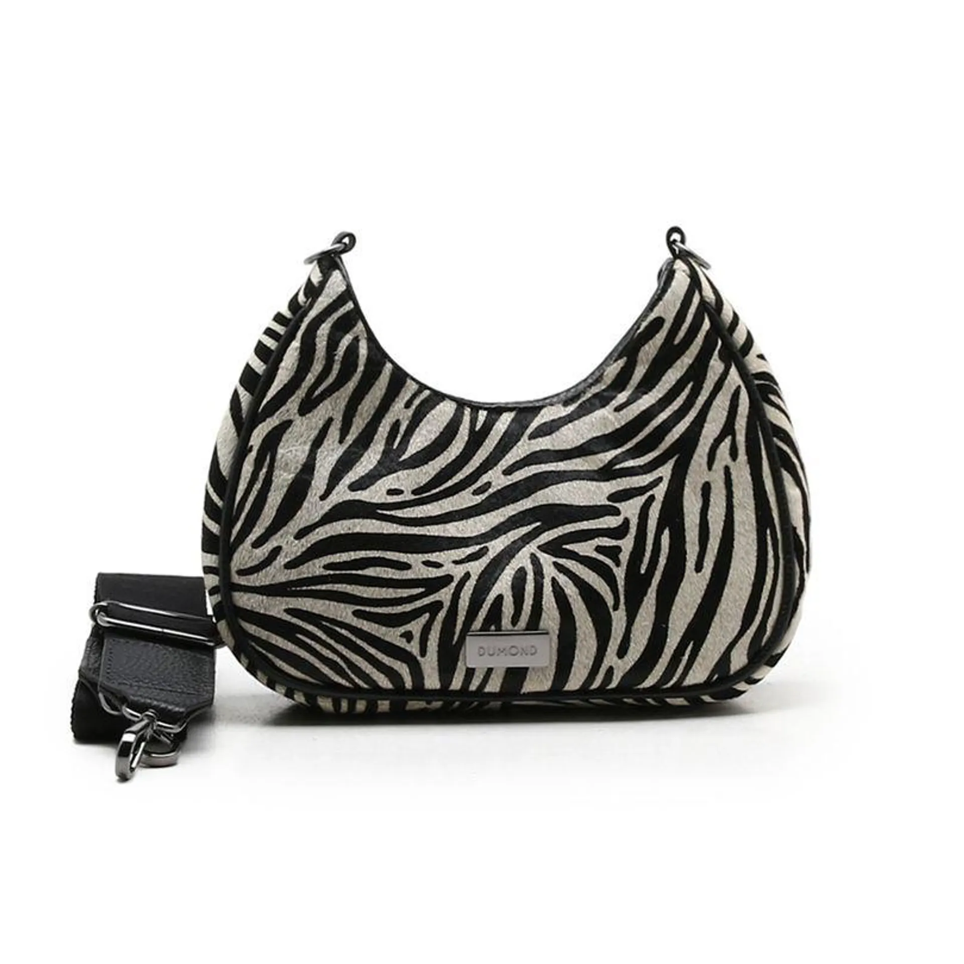 Bolsa Pequena Tiracolo Couro Preta e Branca Zebra