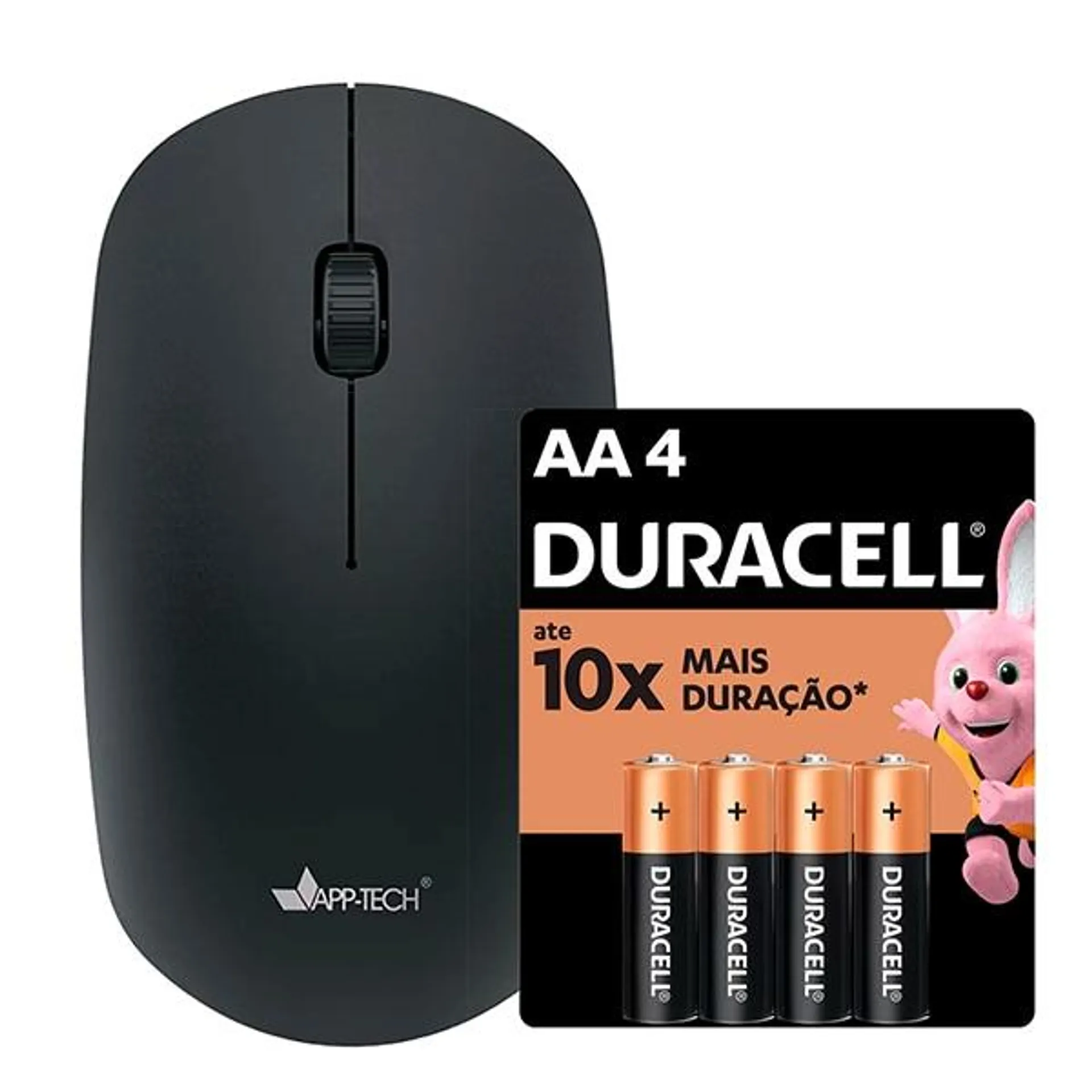 Mouse sem fio, Preto, 1200dpi, MW250, App-tech + Pilha Alcalina Duracell Pequena AA CX 1 UN