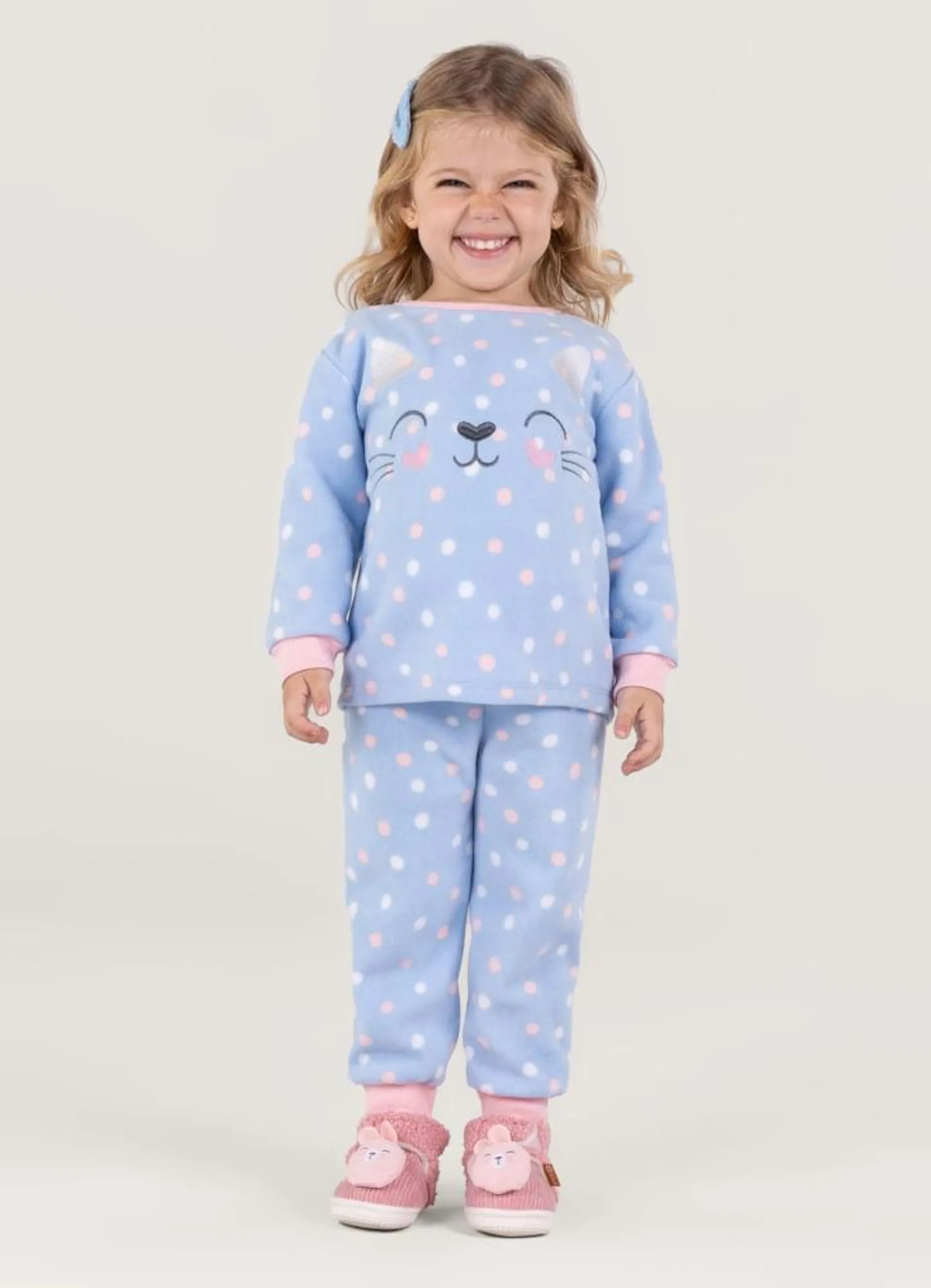 Pijama Bordado Em Soft Poa Infantil Menina Brandili