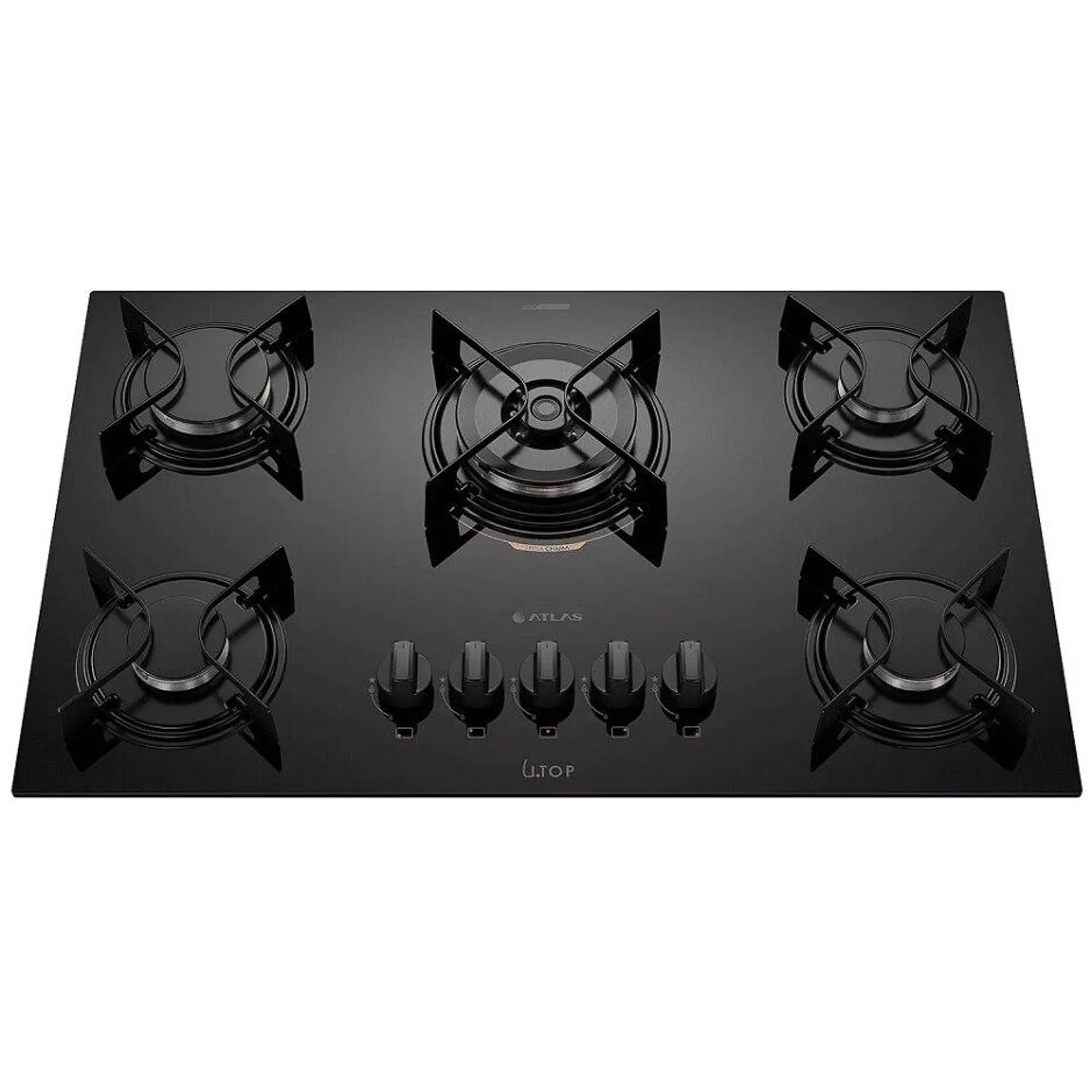 Cooktop 5 Bocas Preto com Mesa de Vidro e Tripla Chama Atlas U Top Bivolt