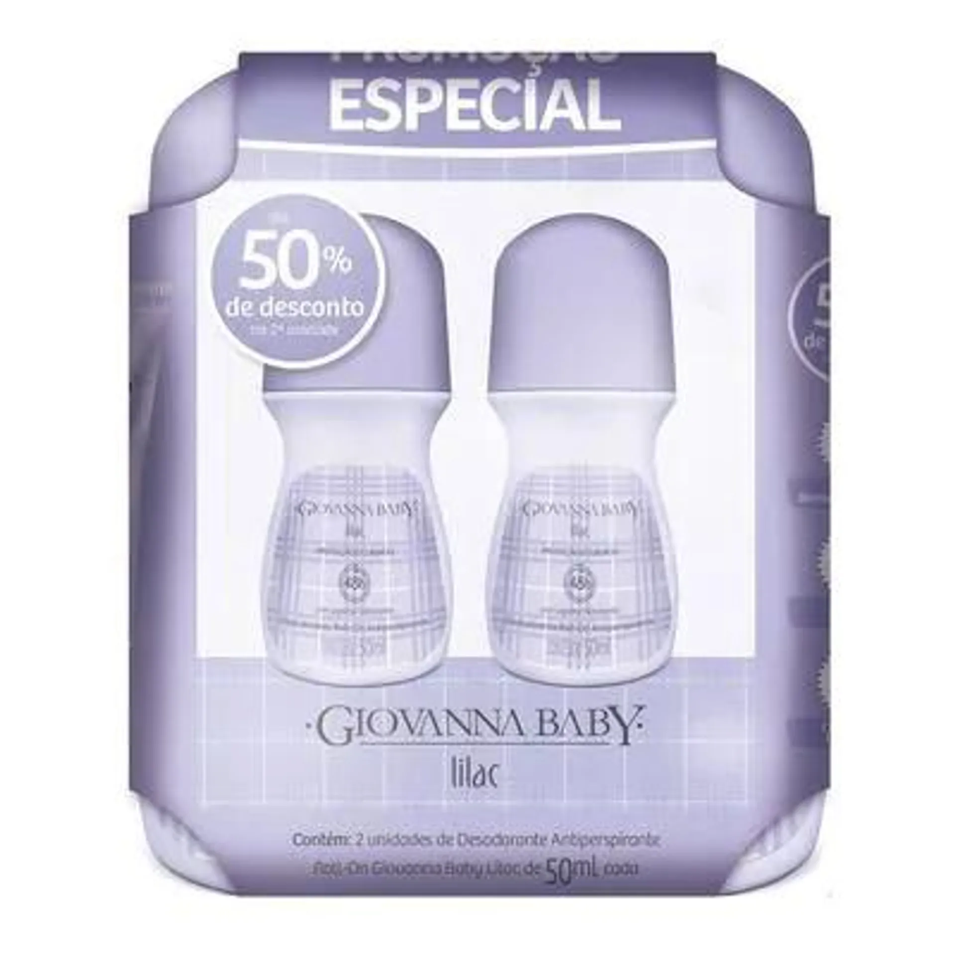 Kit Desodorante Giovanna Baby Roll On Lilac 50% desc na 2ªunidade