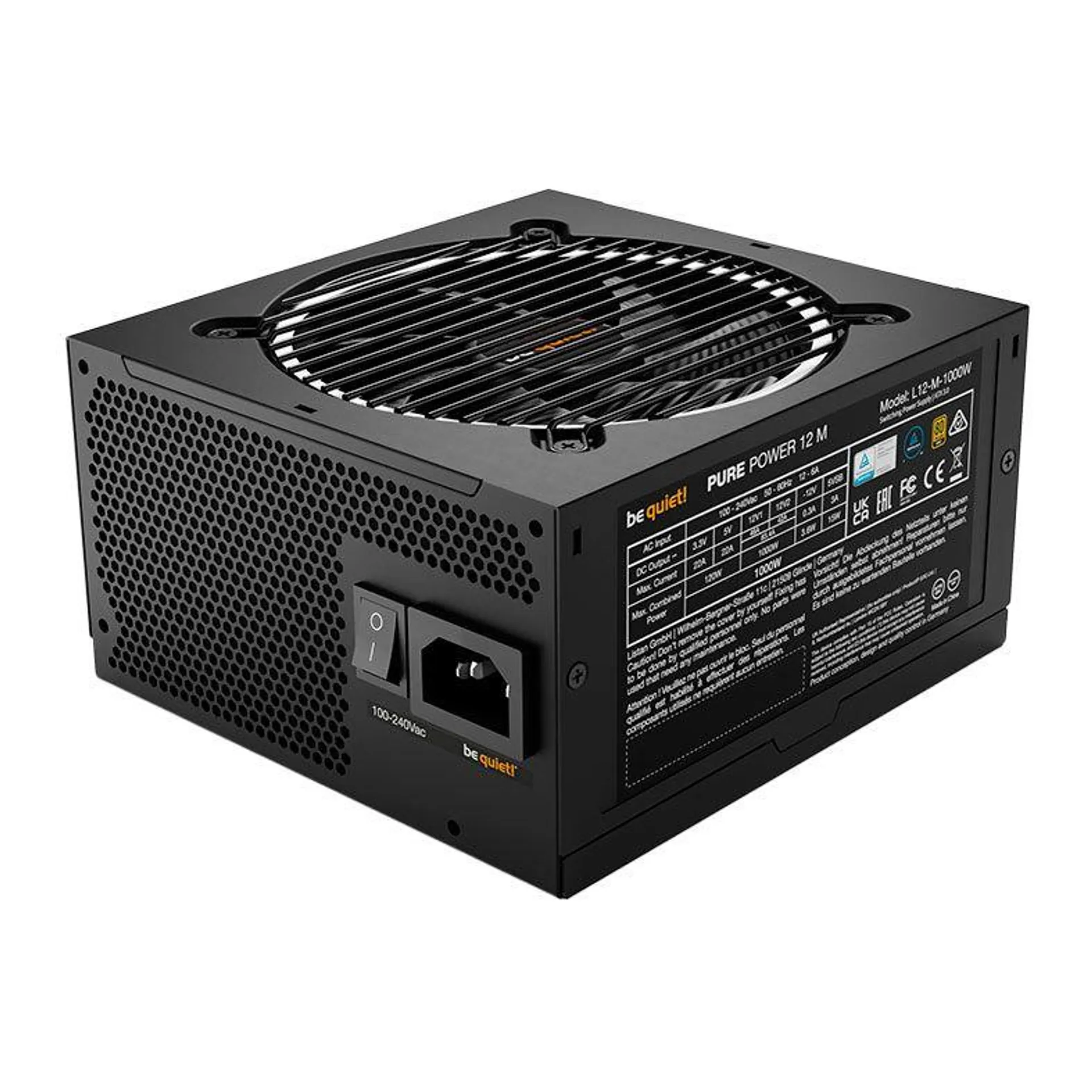 Fonte Be Quiet! Pure Power 12 M, 1000W, Full- Modular, 80 Plus Gold, Preto, L12-M-1000W