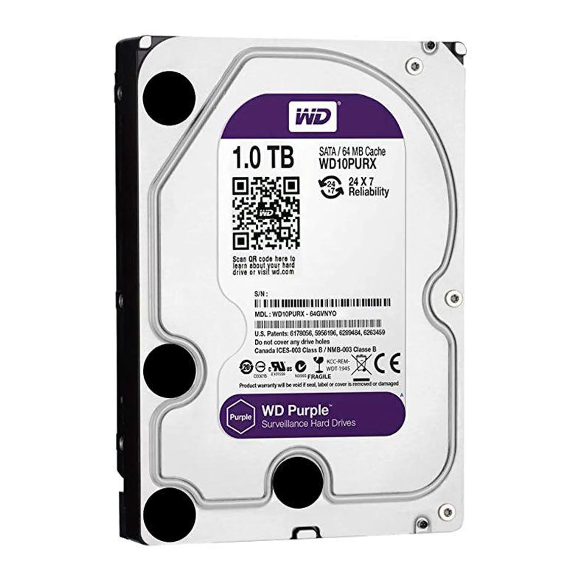 HD WD Purple 1TB, 7200 RPM, Sata III 6GB/s, Cache 64MB, WD10PURX