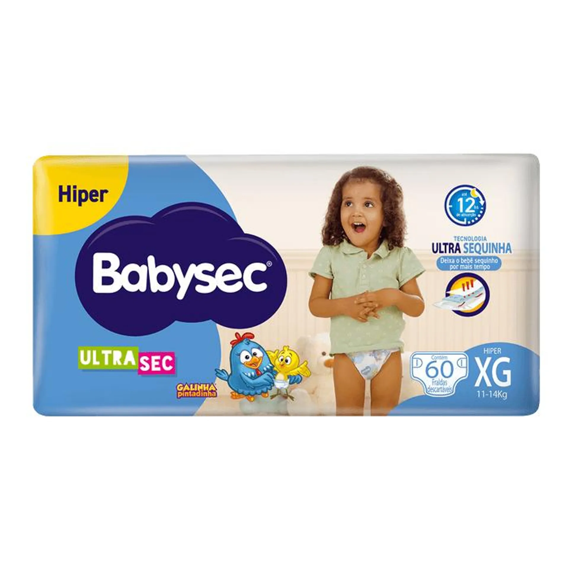 Fralda Babysec Galinha Pintadinha Ultrasec XG com 60 Unidades