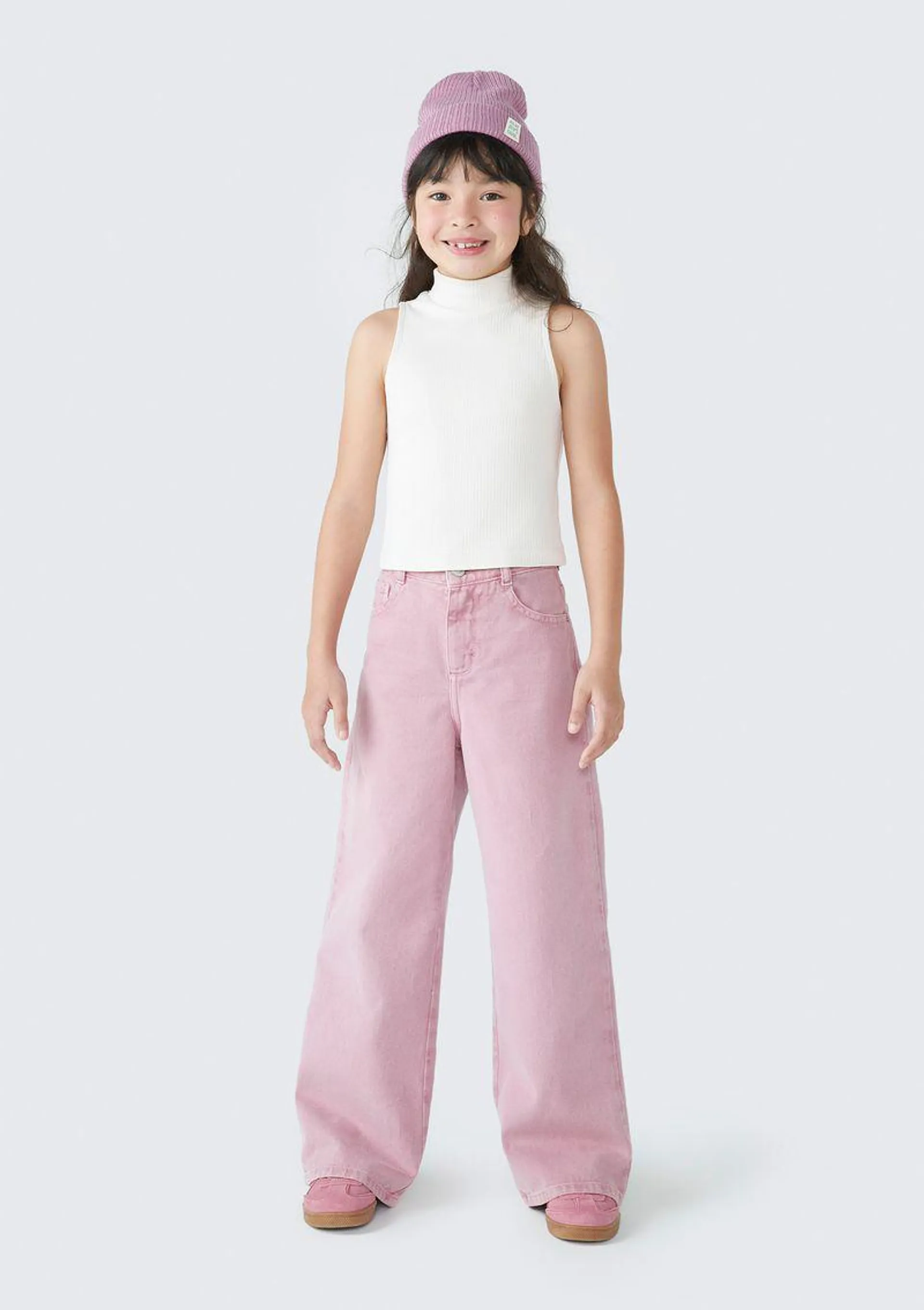 Regata Básica Infantil Menina Cropped Com Gola Alta Em Ribana - Off White