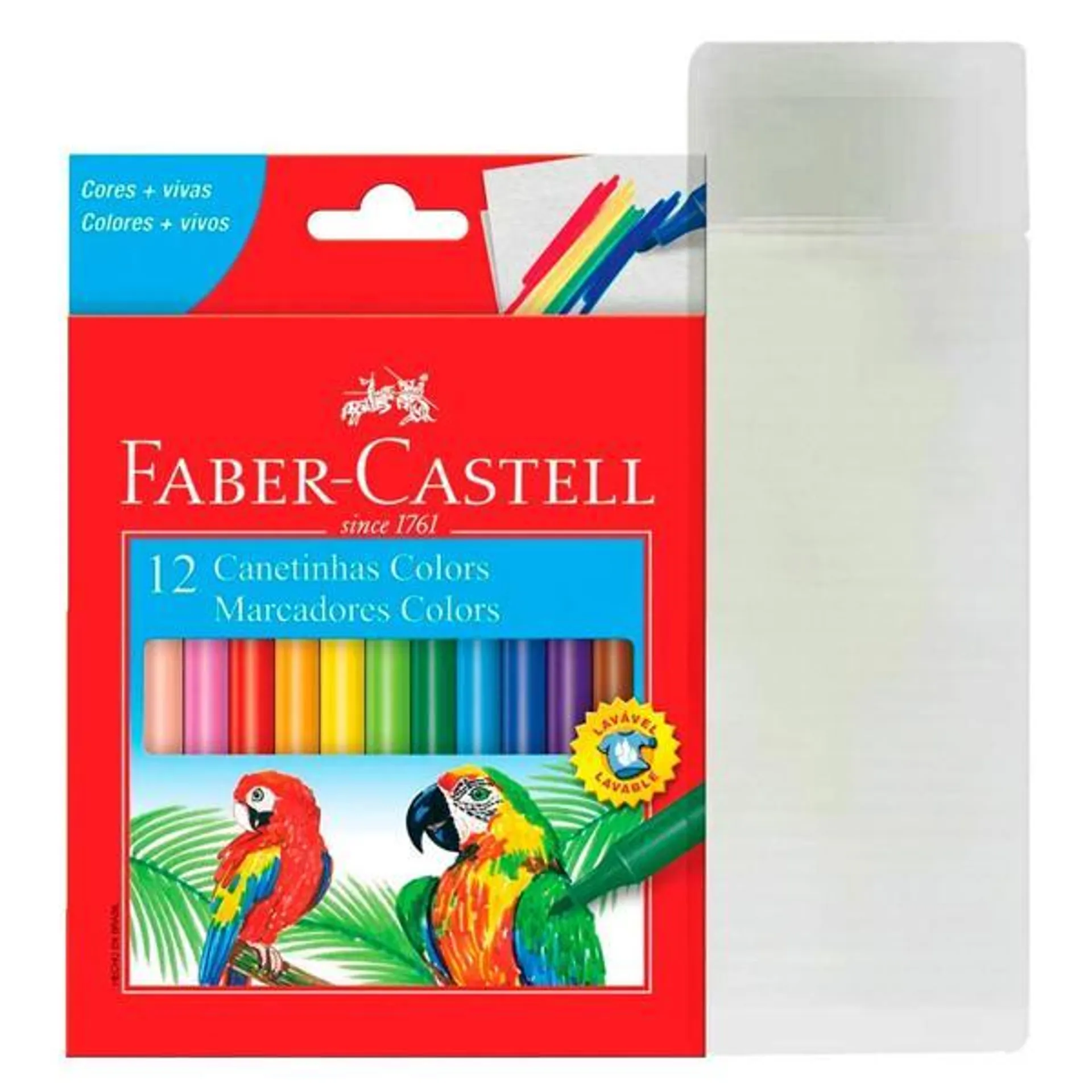 Estojo escolar polipropileno, Branco, AB6025, Spiral + Canetinha Colors 12 Cores Faber-Castell PT 1 UN