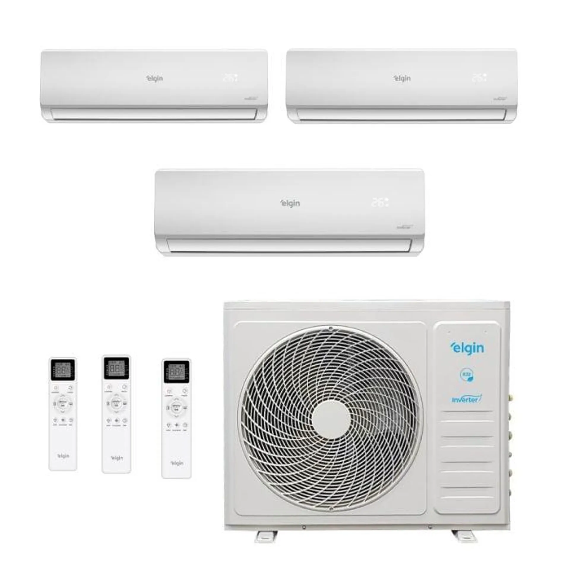 Ar Condicionado Tri Split Hi Wall Inverter Elgin Total Plus 27000 BTUs (9000+9000+12000) Quente/Frio MTQE27C2CB - 220V