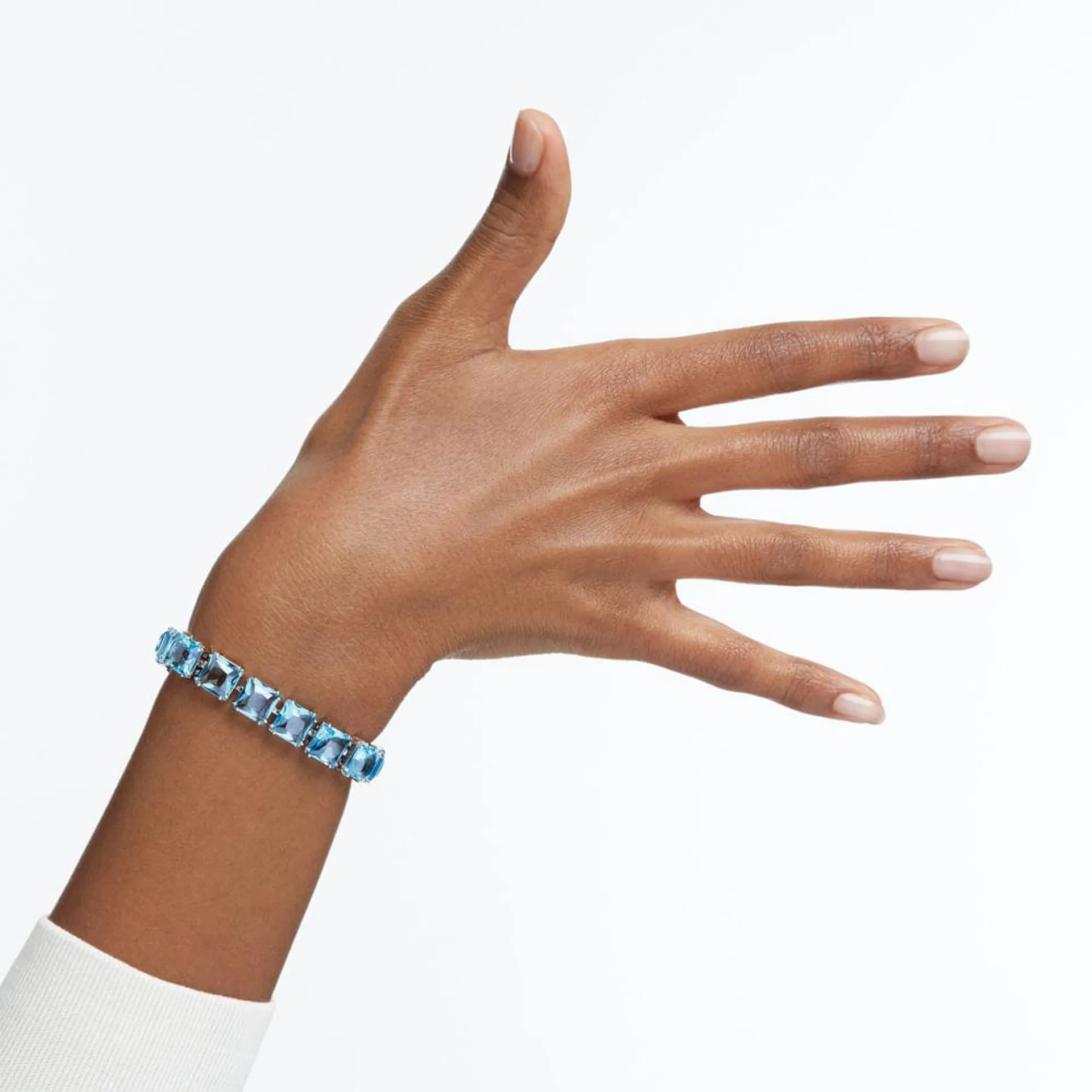 Pulseira Millenia, Cristais de lapidação quadrada, Azul, Lacado a ródio
