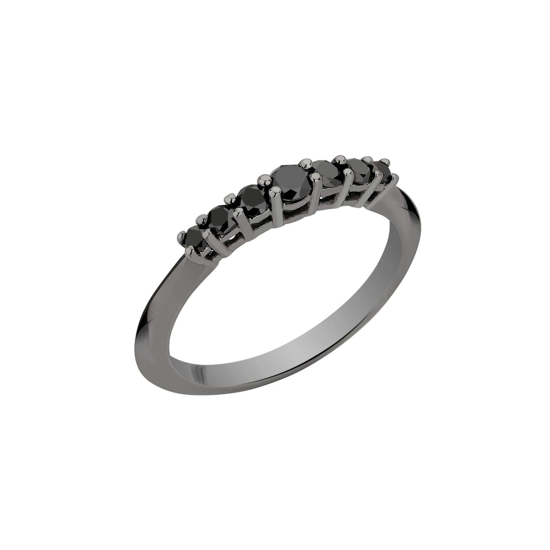 Anel Rock Star - P | Ouro Branco 18K com Ródio Negro e Diamante Negros