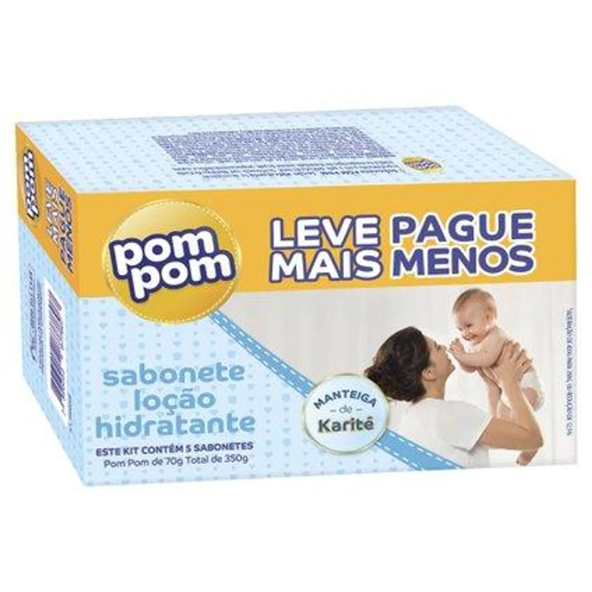 Kit Sabonete Infantil Pom Pom Hidratante 5 Unidades Com 70g Cada