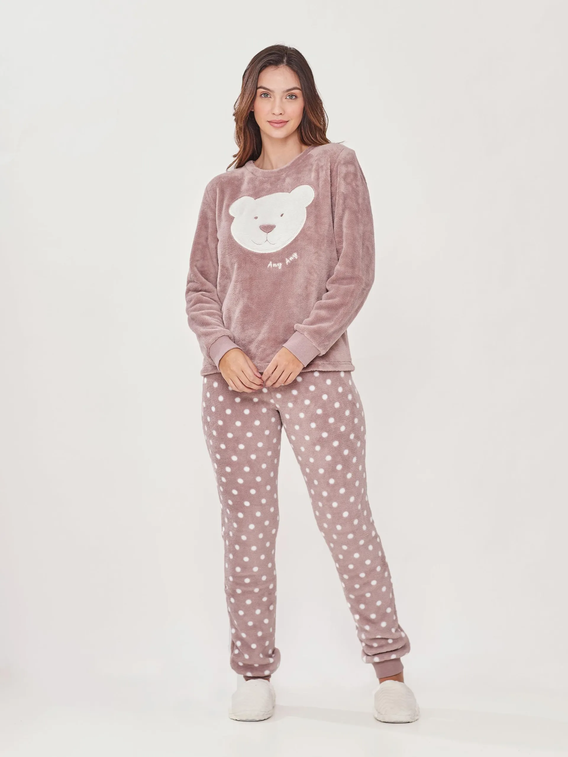 Pijama Soft Feminino Manga Longa Teddy Bear