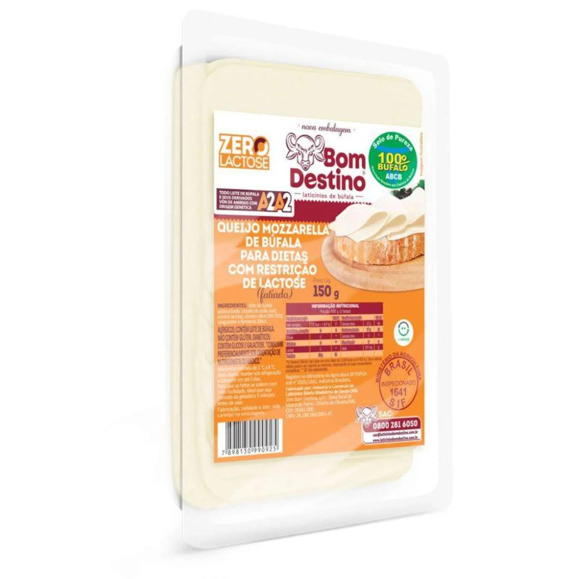 Queijo muçarela de búfala fatiada Bom Destino 150g Zero Lactose