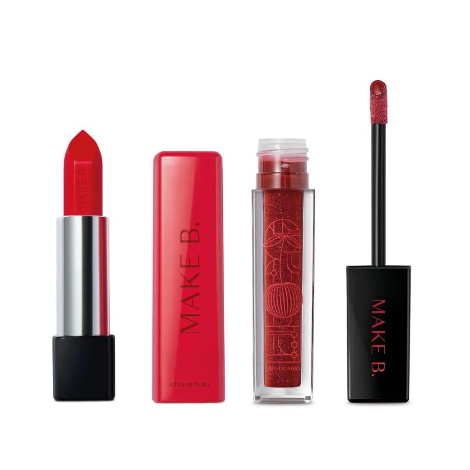 Combo Make B. Cereja Rouge: Batom Vermelho 3,6g + Gloss Labial Vermelho 5ml