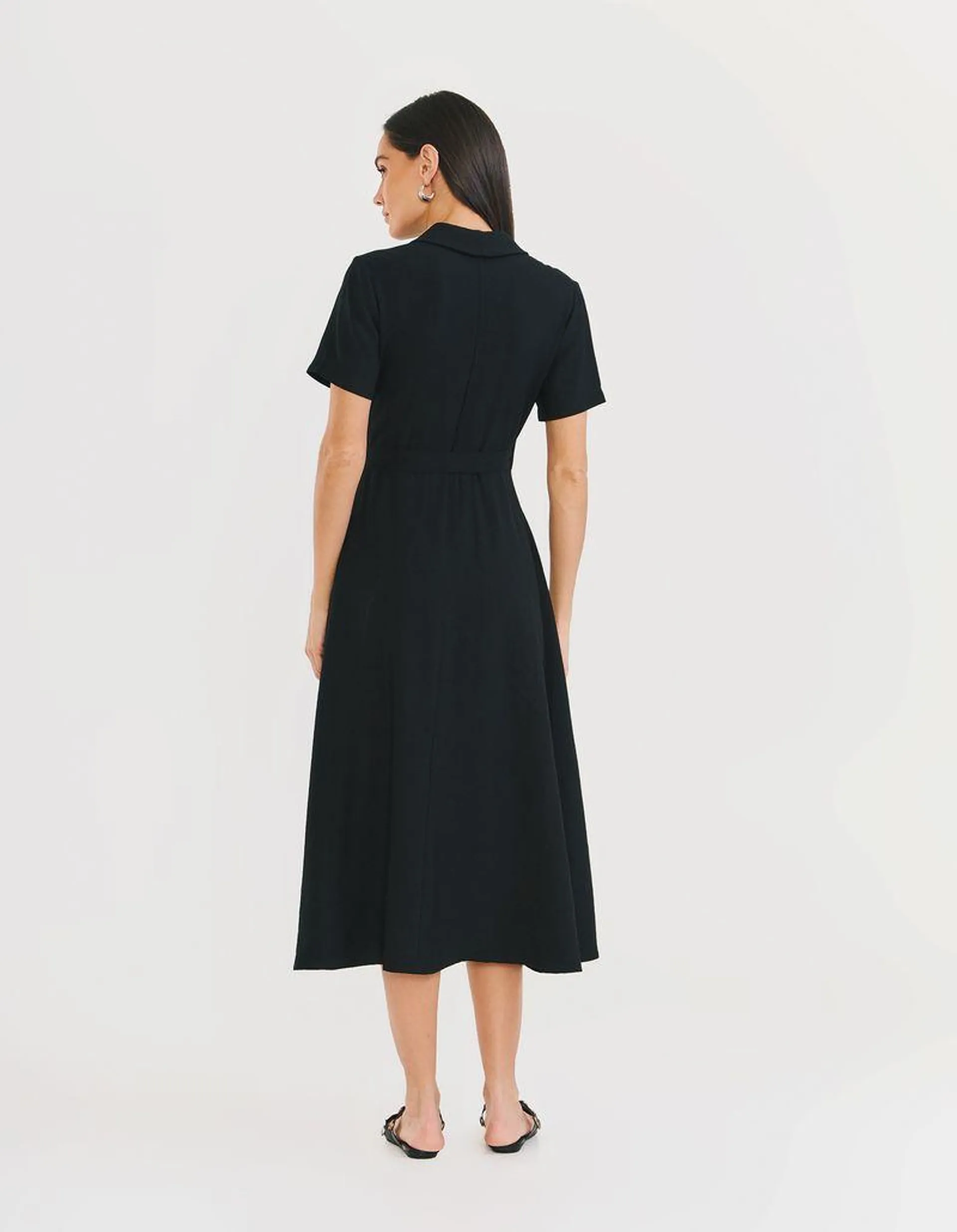 Vestido Midi Crepe - Preto