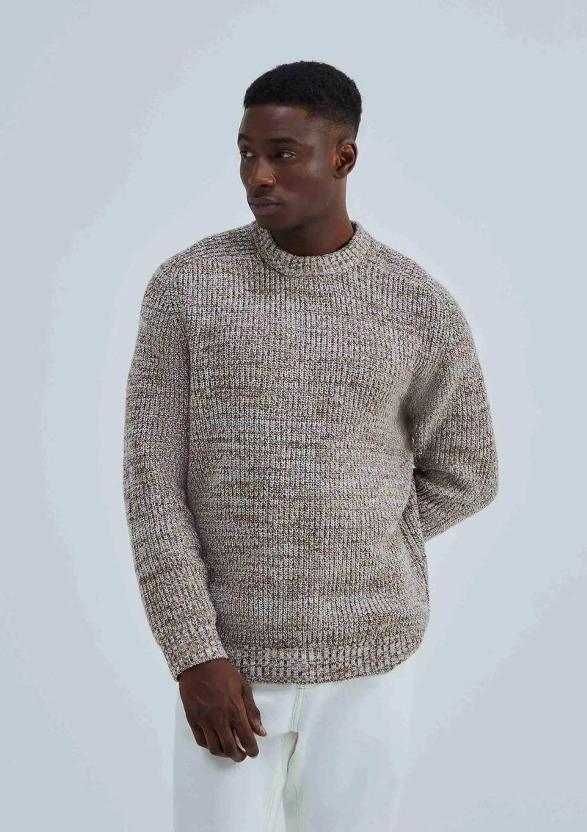 Suéter Masculino Em Tricô Texturizado - Marrom