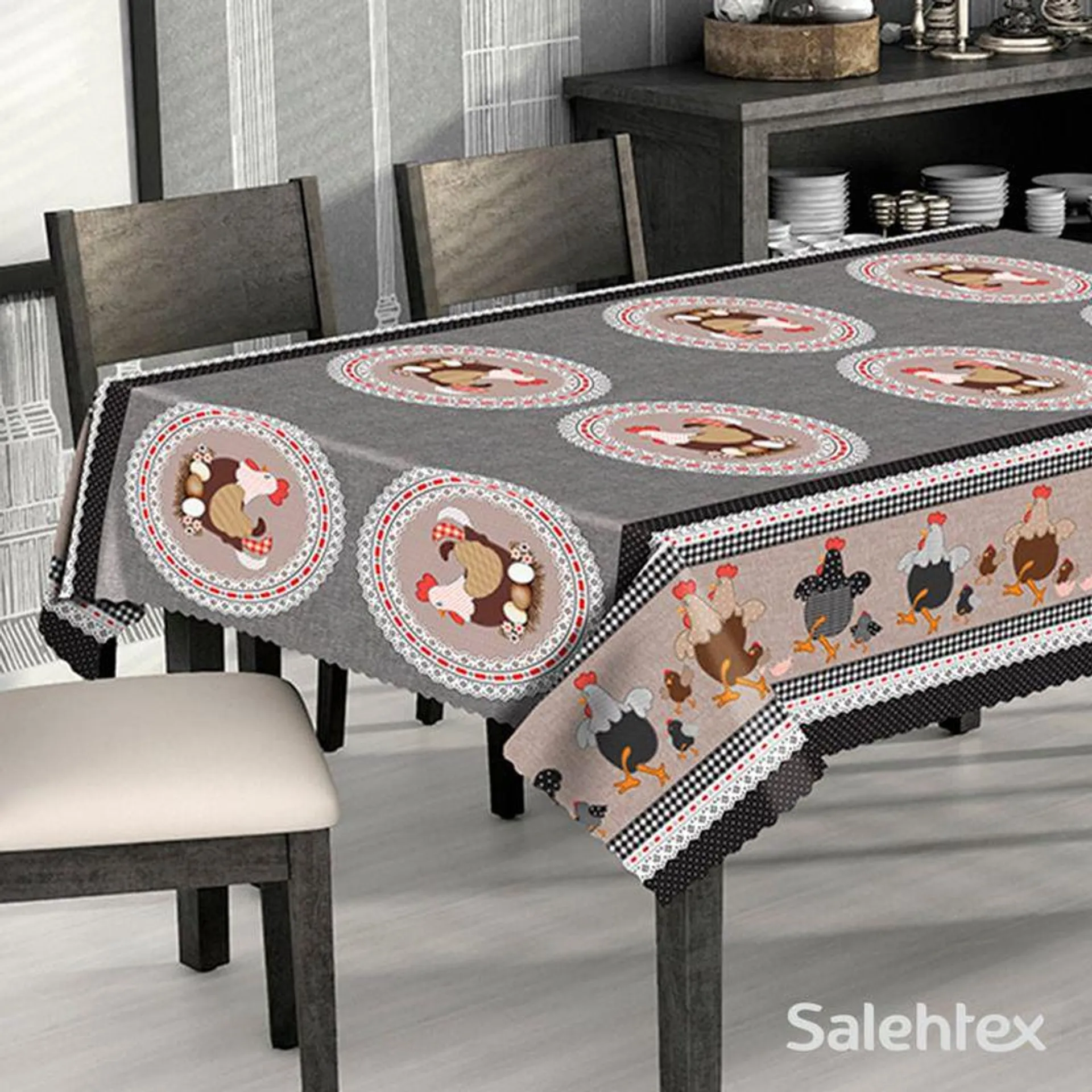 Toalha Mesa Pvc Térmica Retangular Happy Chicken 138x220cm - Salehtex