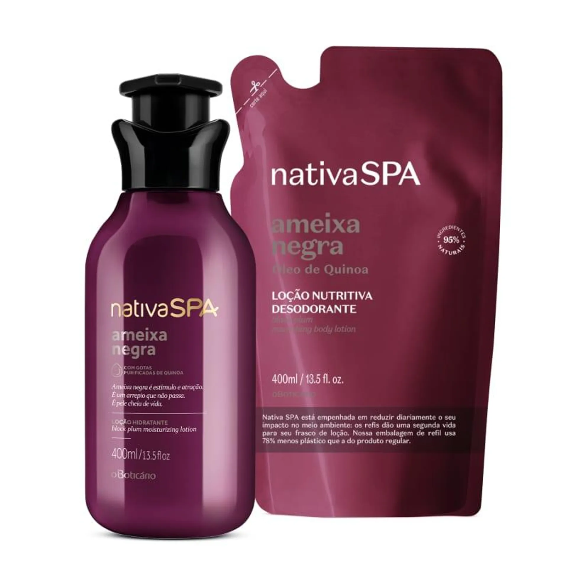 Combo Nativa Spa Ameixa Negra: Loção Hidratante Desodorante 400ml + Refil 400ml