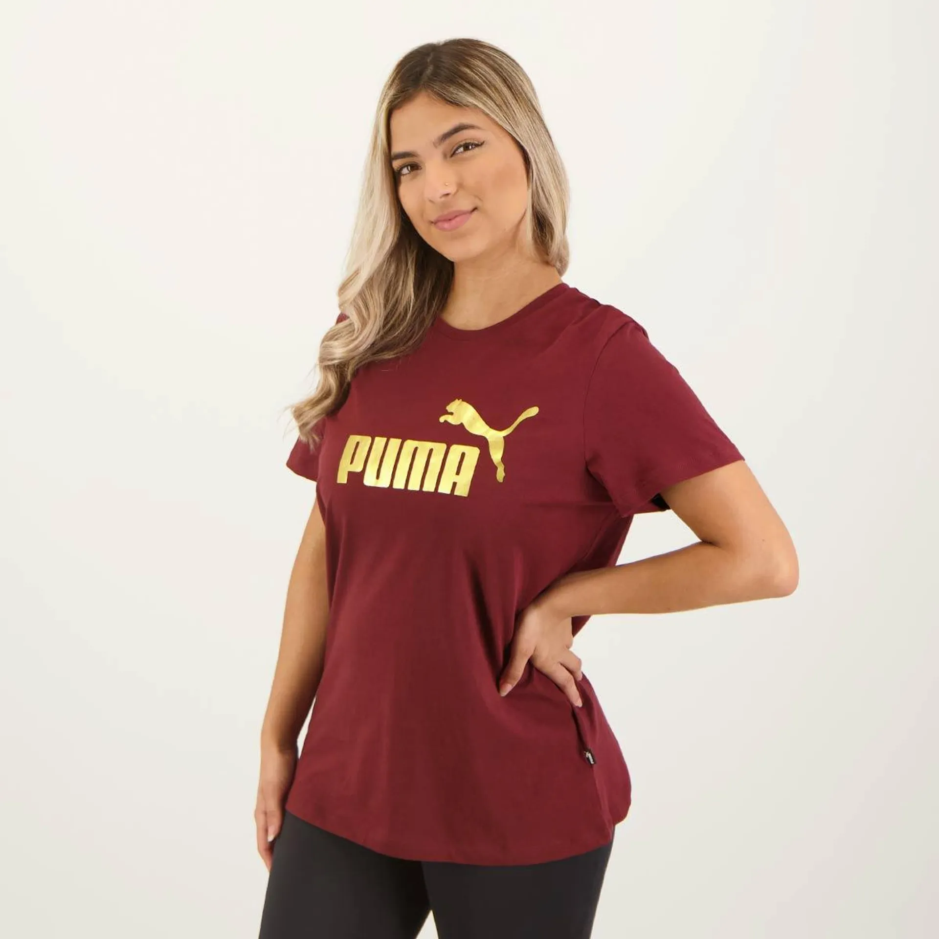 Camiseta Puma ESS Mettalic Logo Feminina Bordô