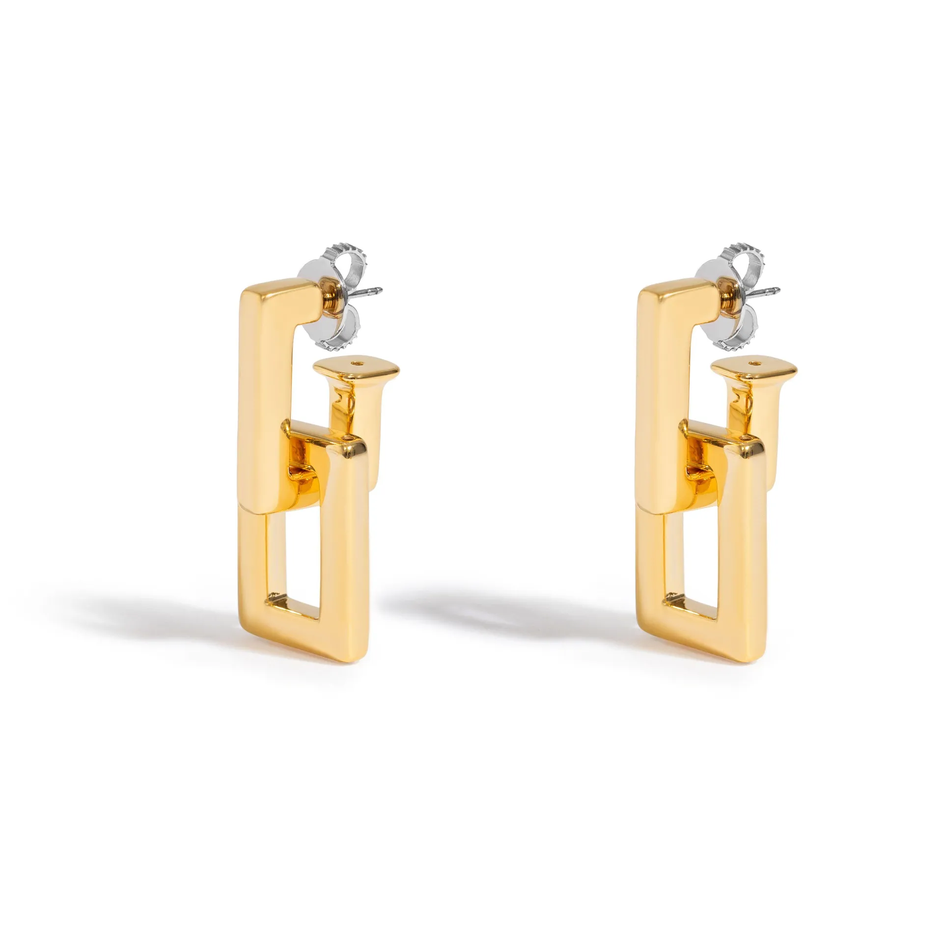 Brinco Dois Elos Rock | Prata com Ouro Amarelo 18K