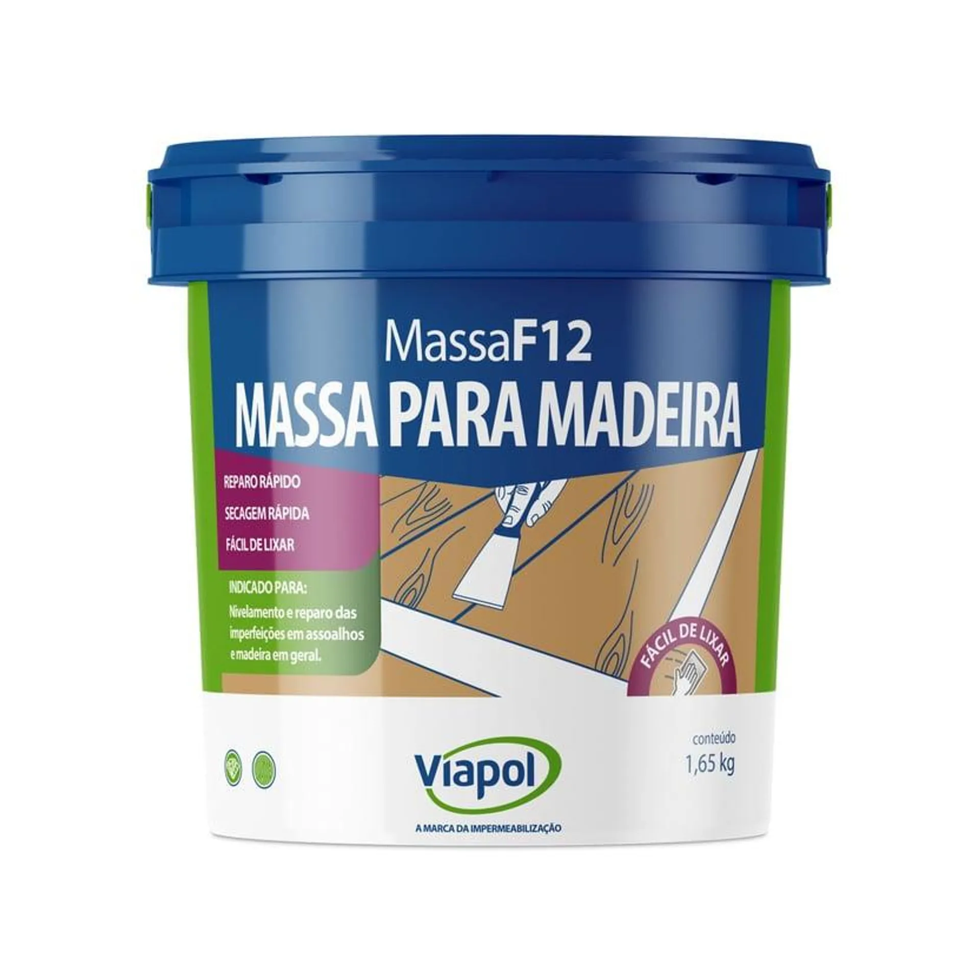 Massa para Madeira Massa F12 Branco 1,65Kg Viapol