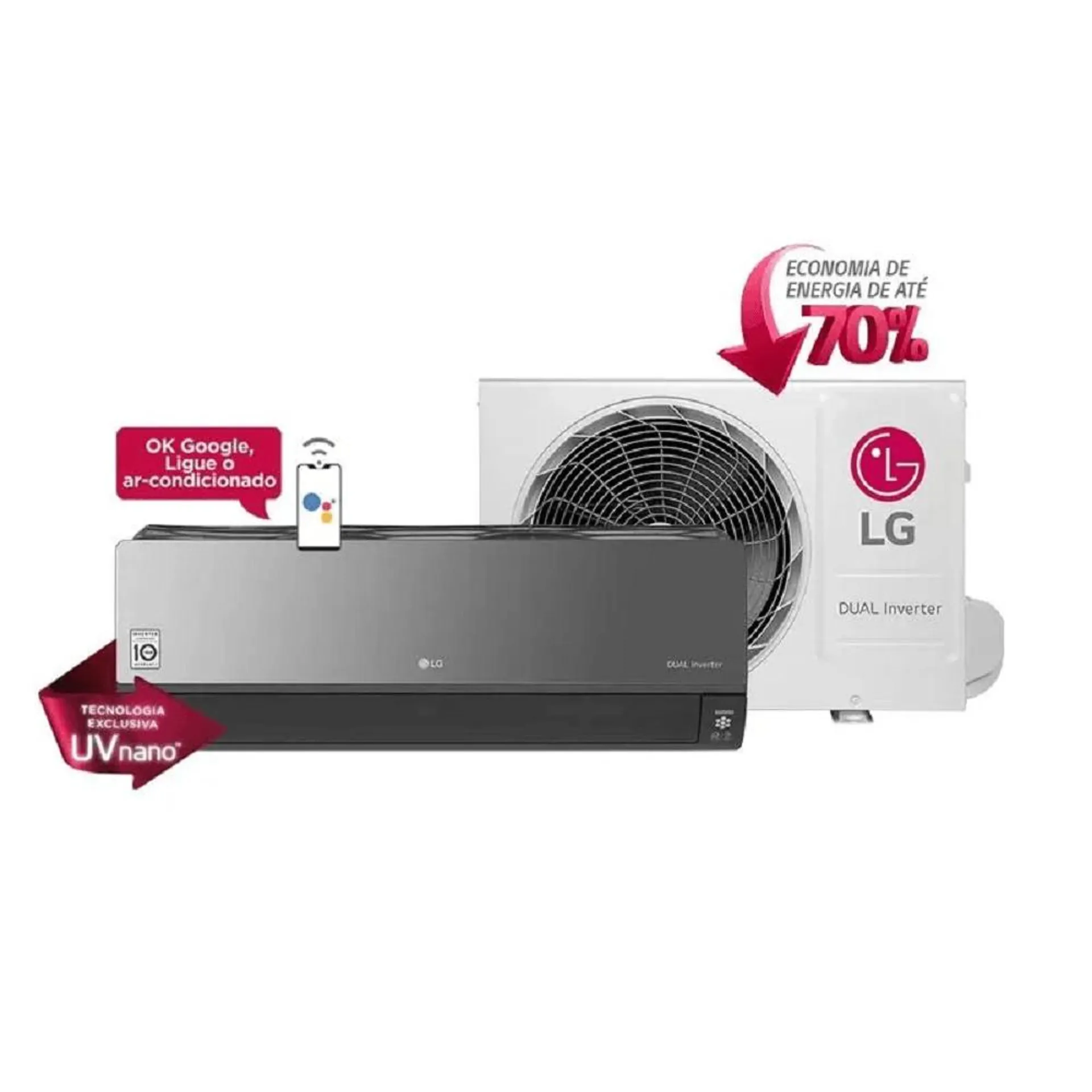 Ar Condicionado Split Hi Wall Inverter LG Dual Voice Artcool UVnano 18000 BTU/h Quente e Frio S4NW18KLRXC.EB2GAMZ - 220 Volts