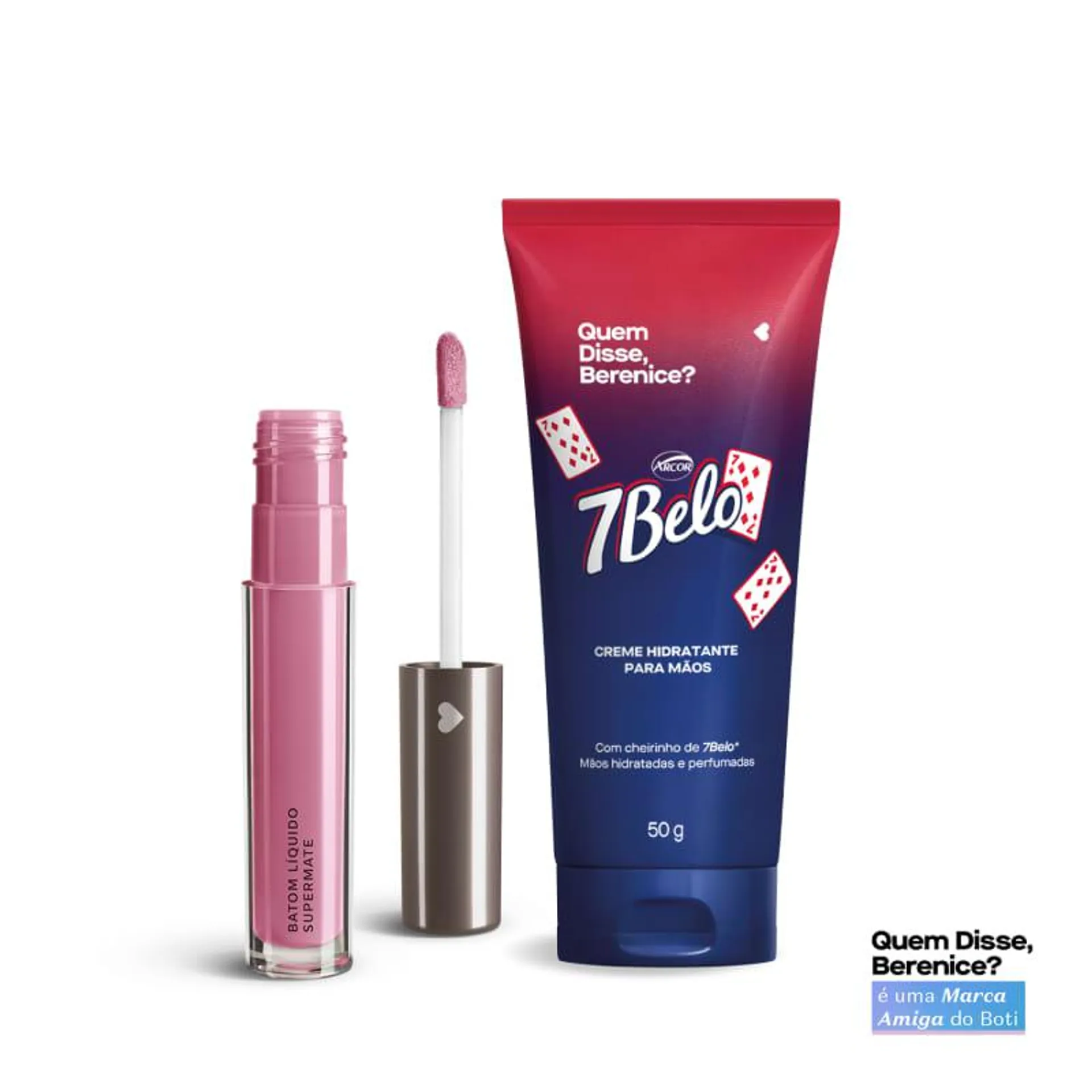 Combo Batom Líquido Rosa Rosali Supermate 4ml + Creme Hidratante Para Mãos QDB 7Belo 50g