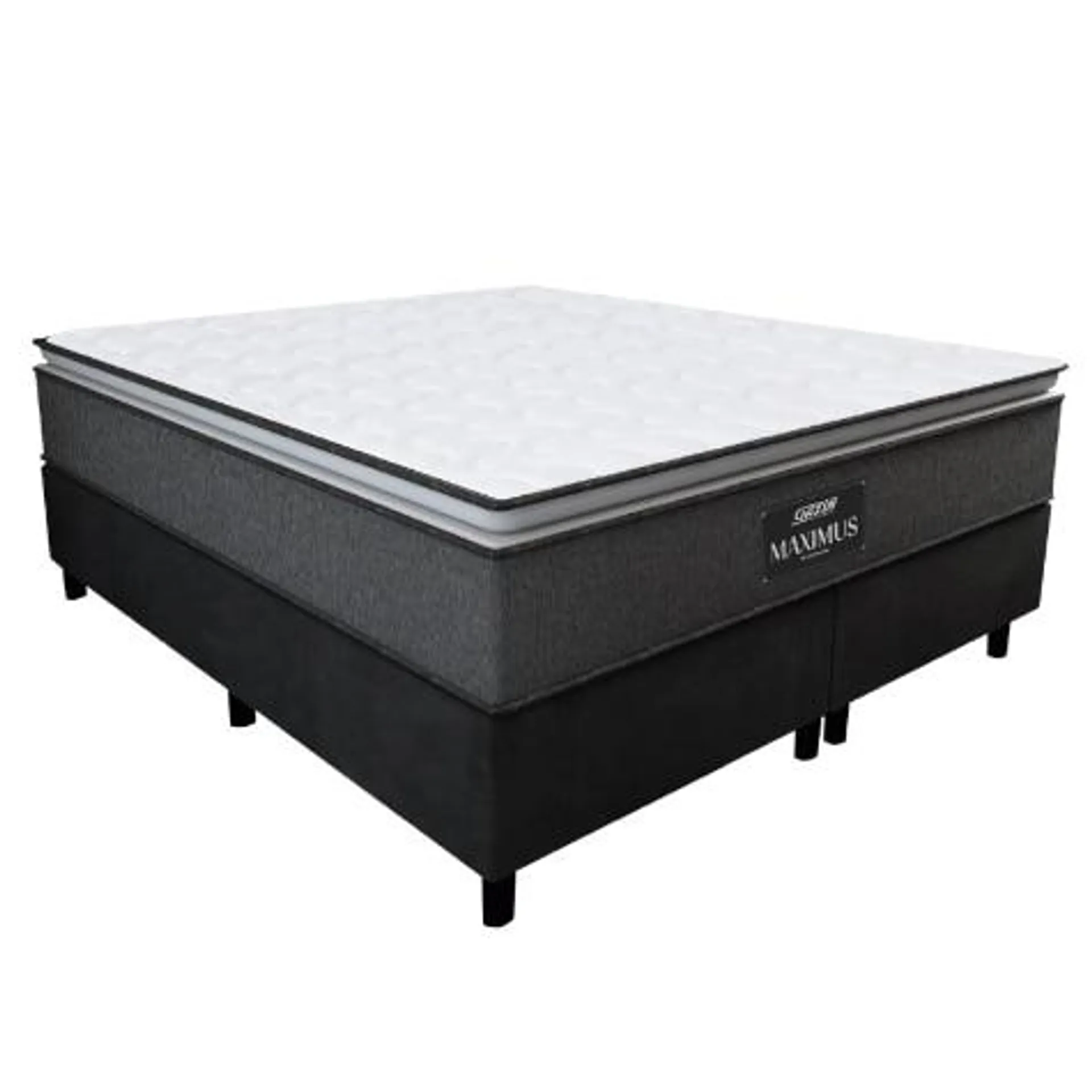 Cama Box Casal Queen Colchão Molas Ensacadas Pillow Top Maximus 158x198x67cm Cinza / Preto Gazin - Suporta até 120Kg por Pessoa