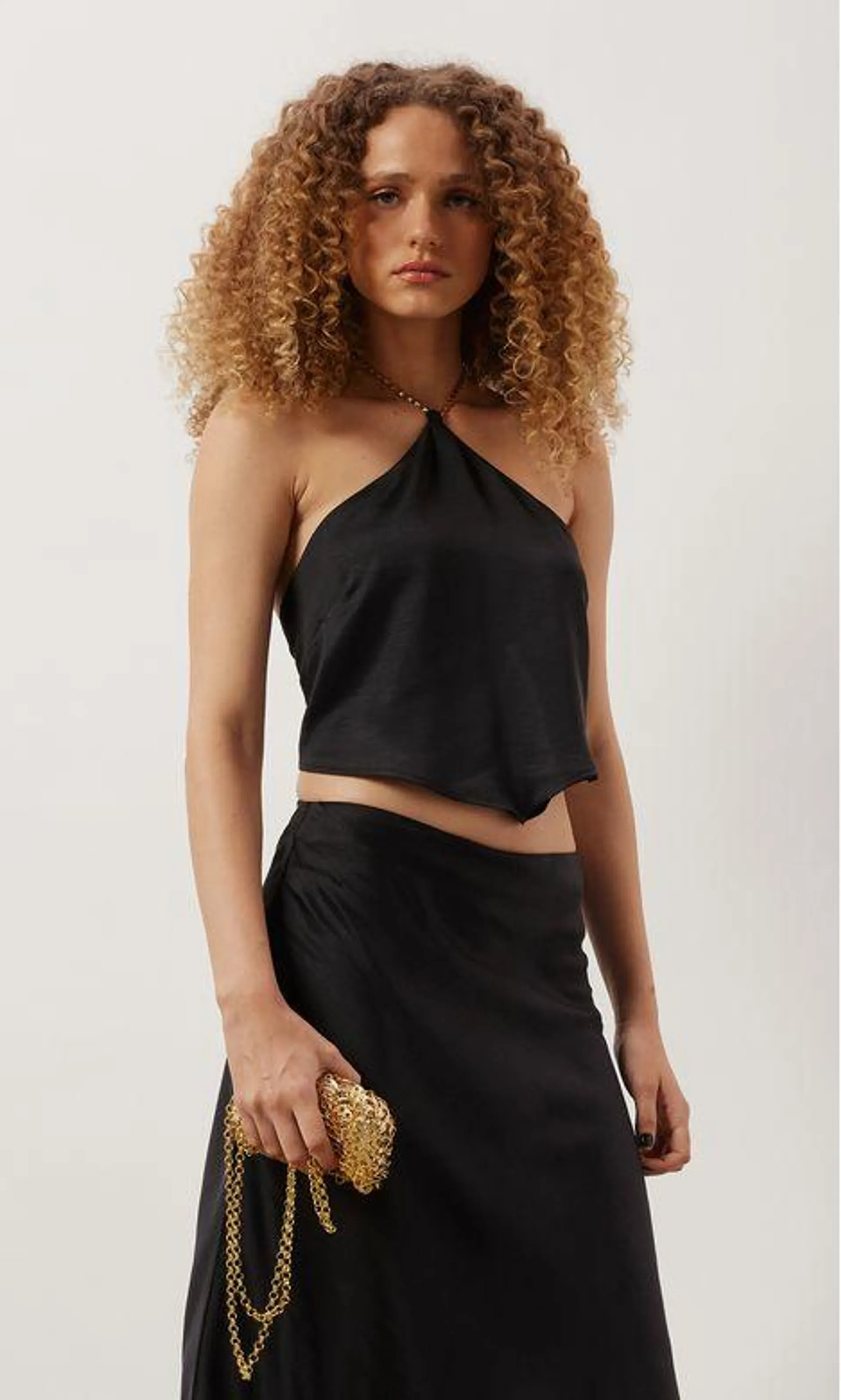 Cropped Satin Corrente Single Front - Preto