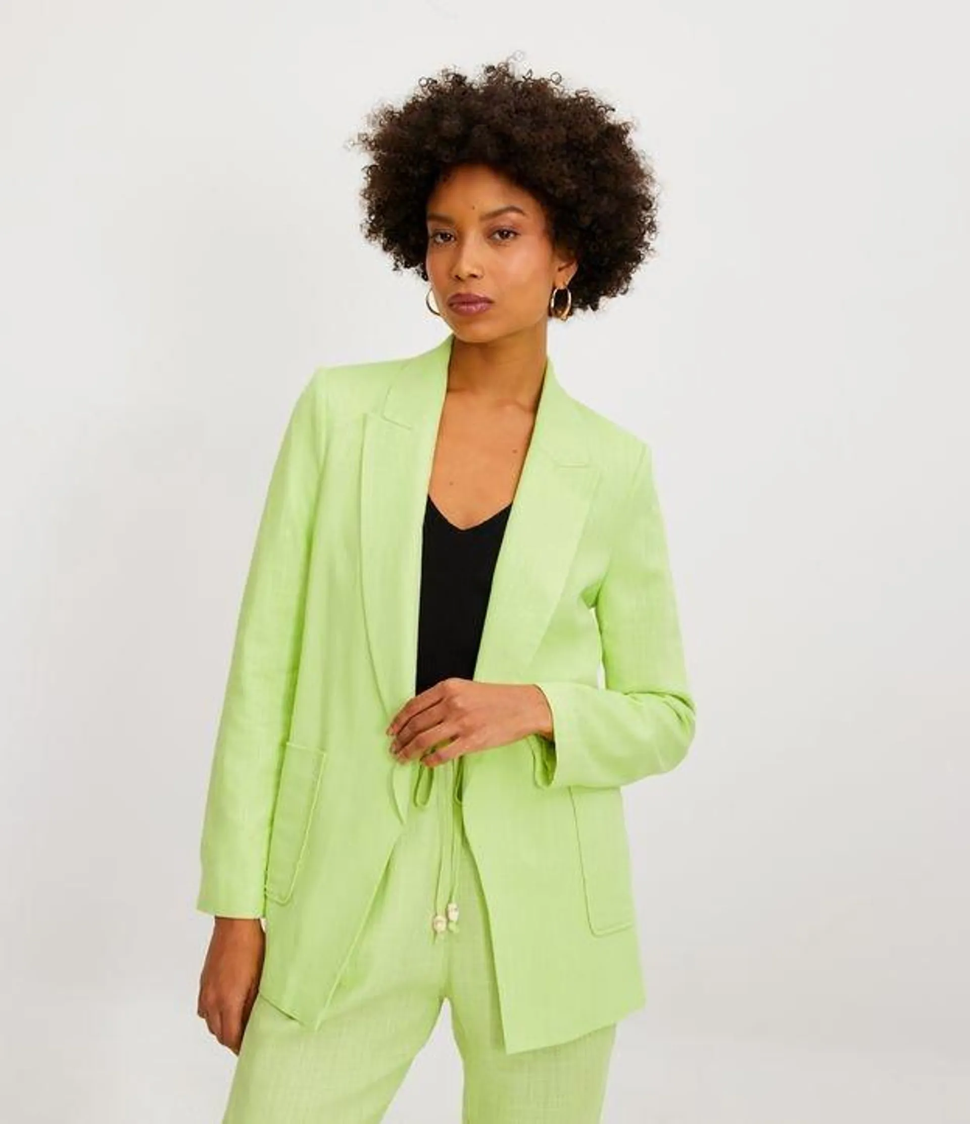 Blazer em Viscose com Forro Listrado Verde Abacate