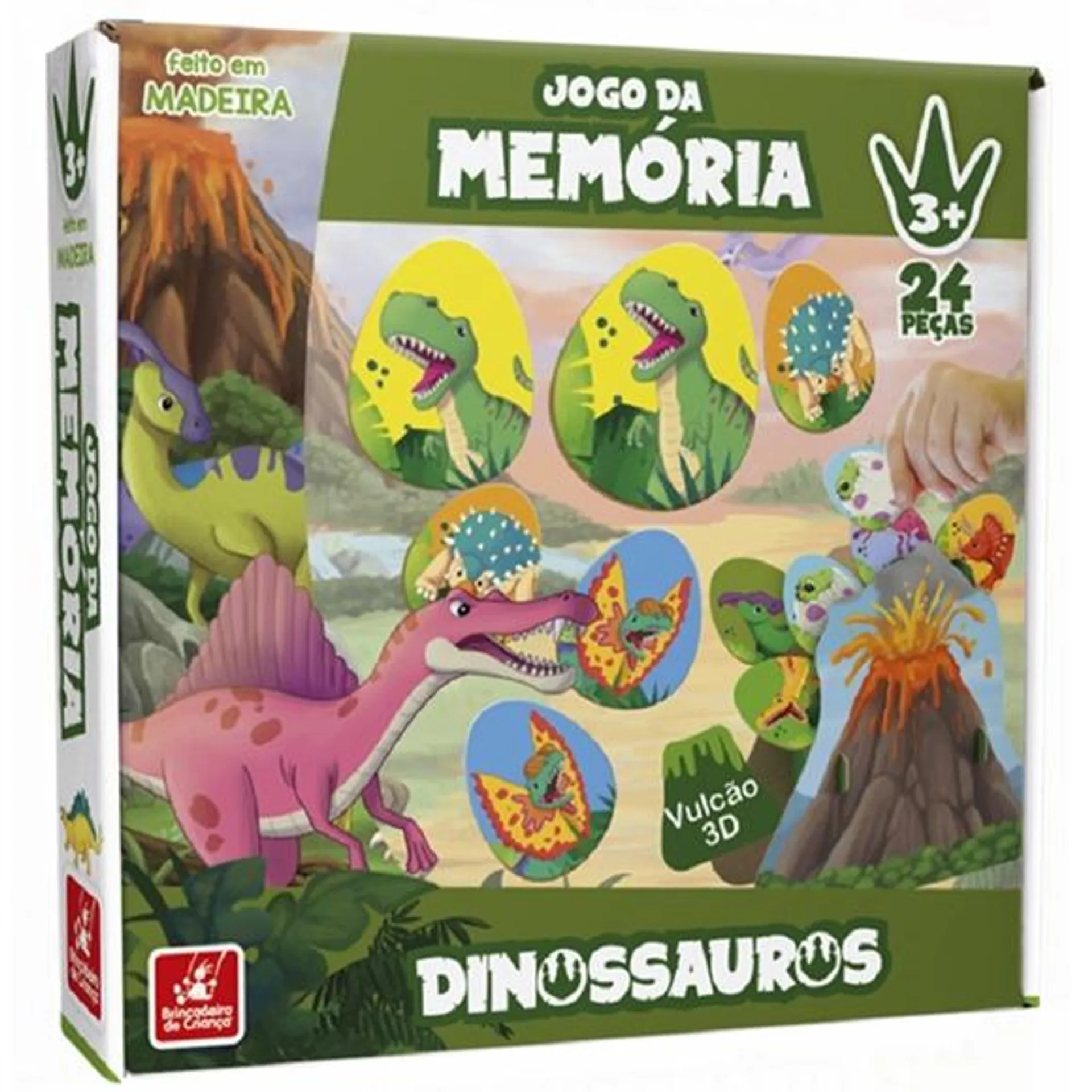 jogo da memória com organizador de madeira 24 pcs dinossauro brincadeira de criança