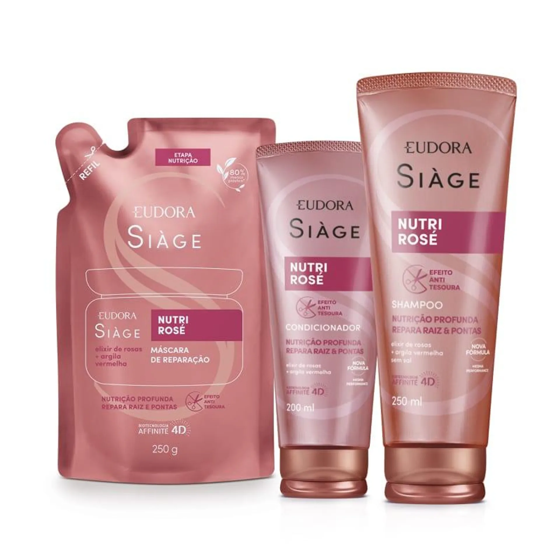 Combo Siàge Nutri Rosé: Shampoo 250ml + Refil Máscara Capilar 250g + Condicionador 200ml