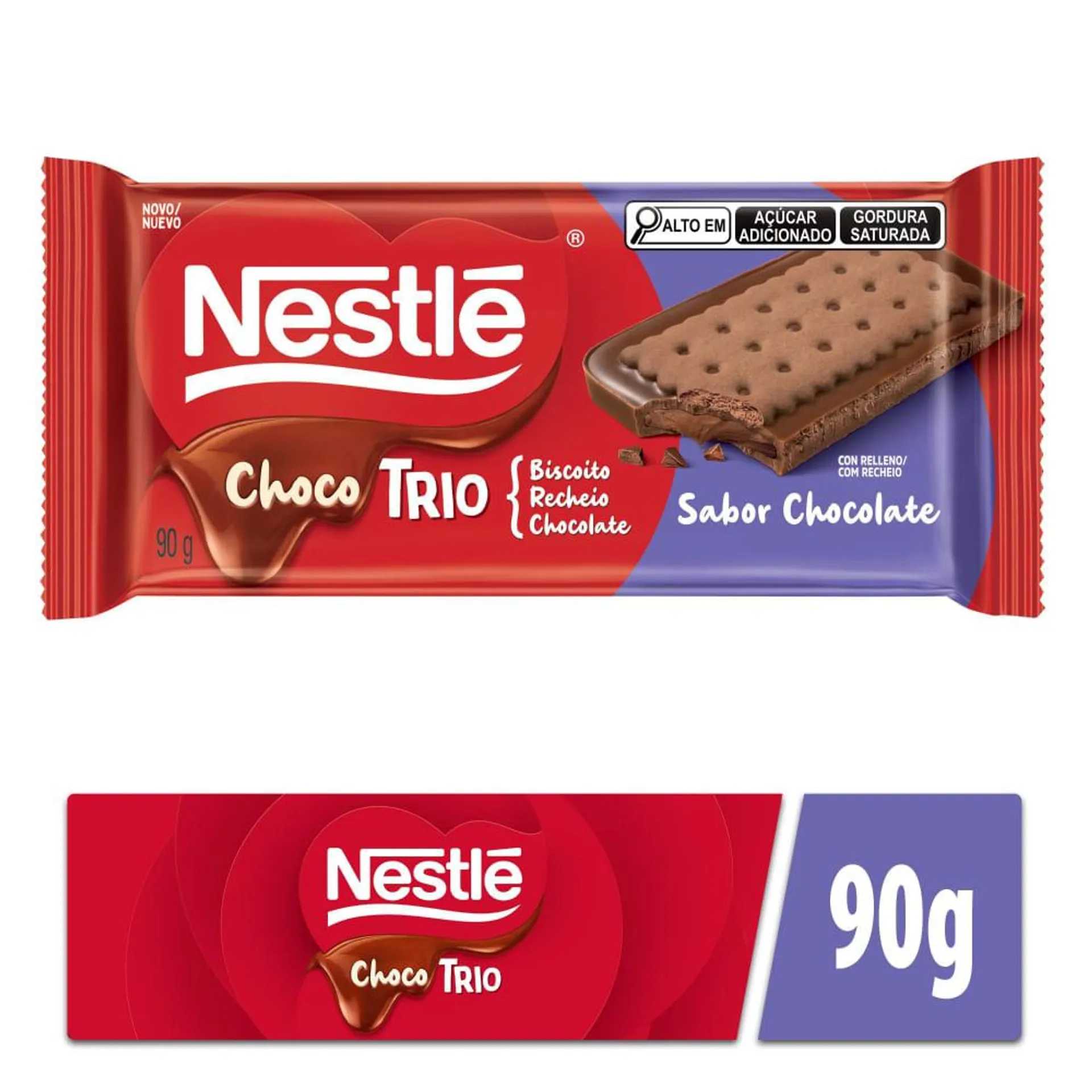 Chocolate Nestlé Choco Trio Chocolate/Biscoito Chocolate 90g