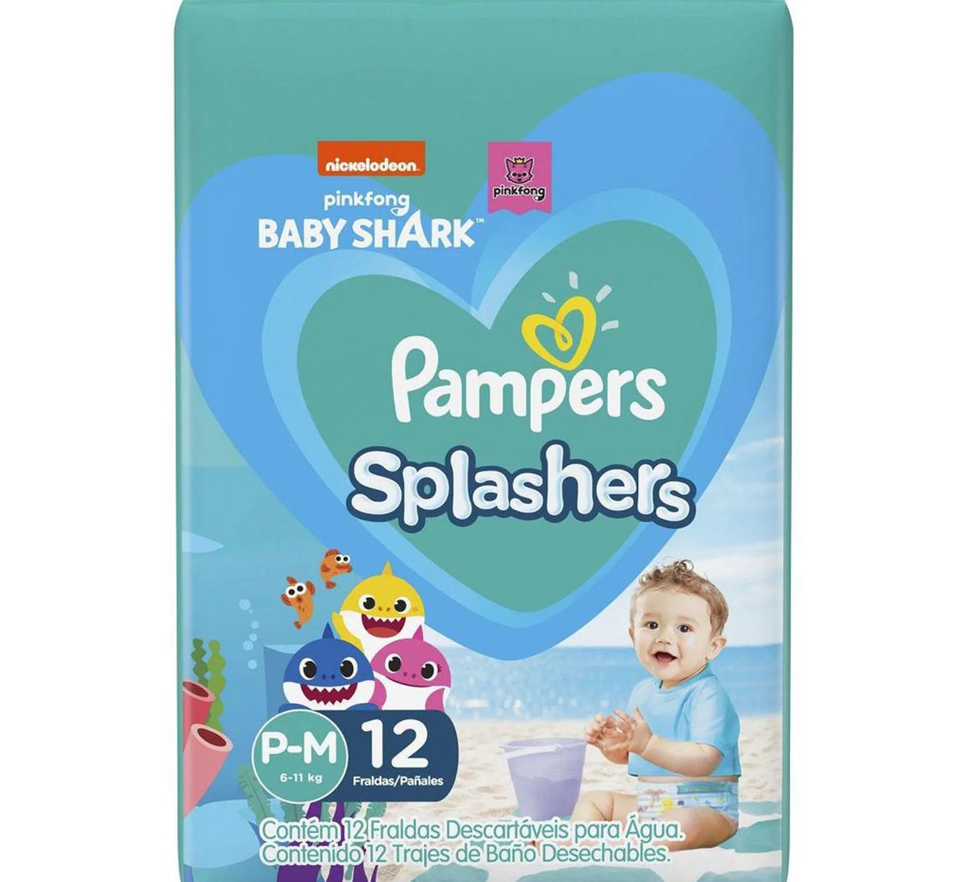 Fralda para Água Pampers P-M Splashers Baby Shark 12 Unidades