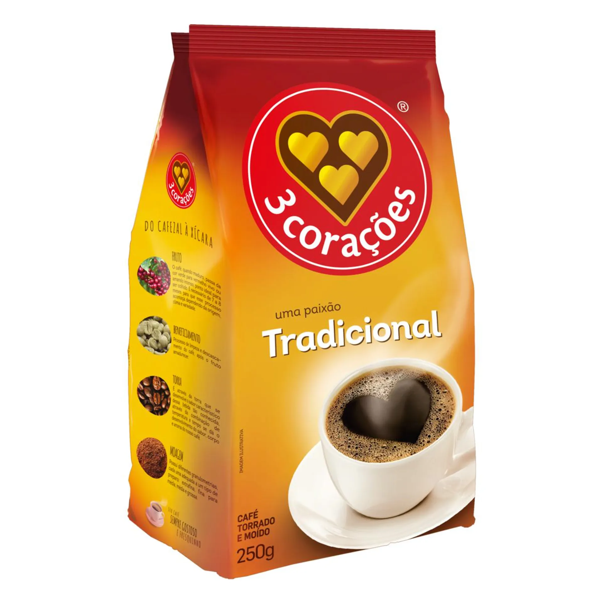 Café Torrado e Moído Tradicional 3 Corações Pacote 250g