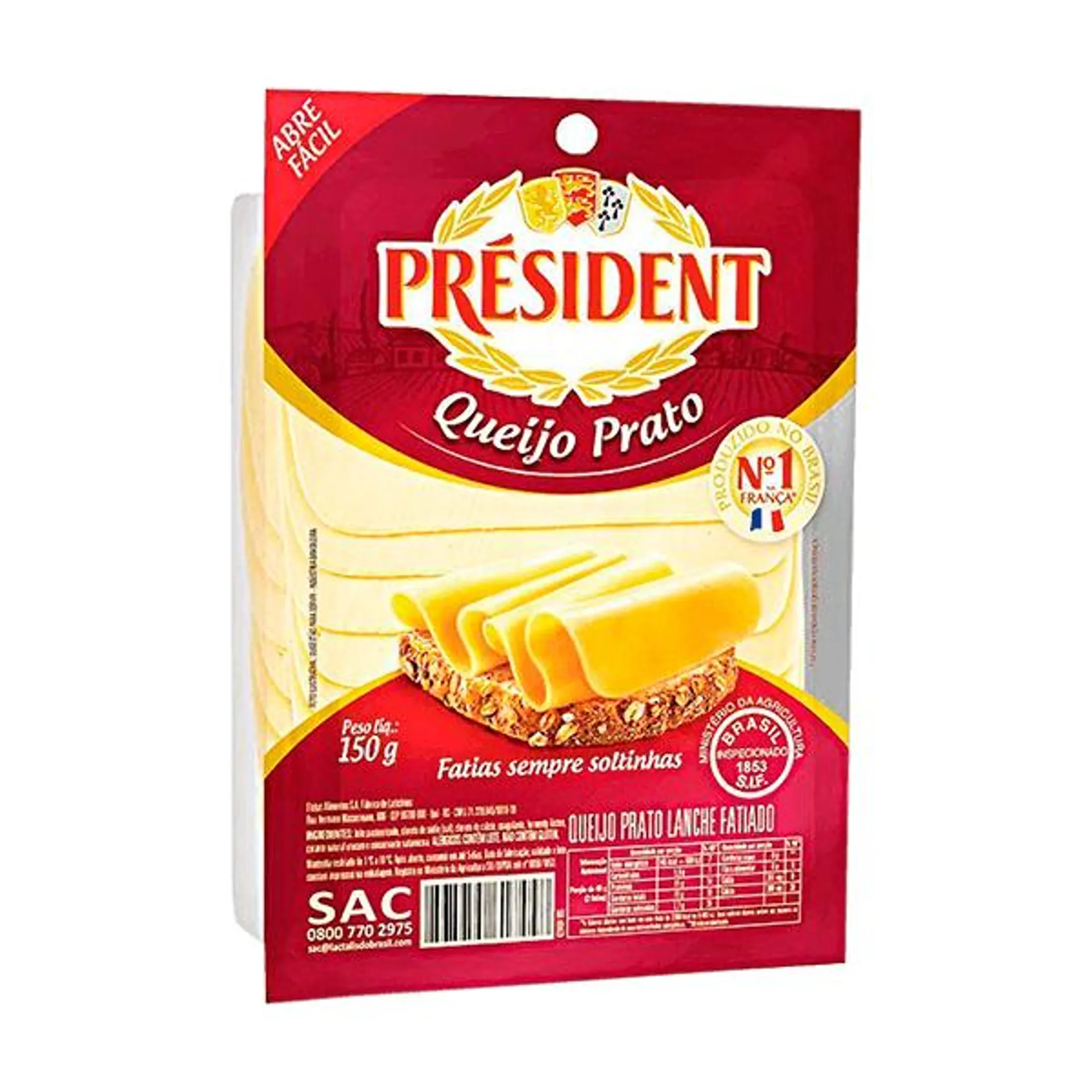 Queijo Prato Président Fatiado 150g