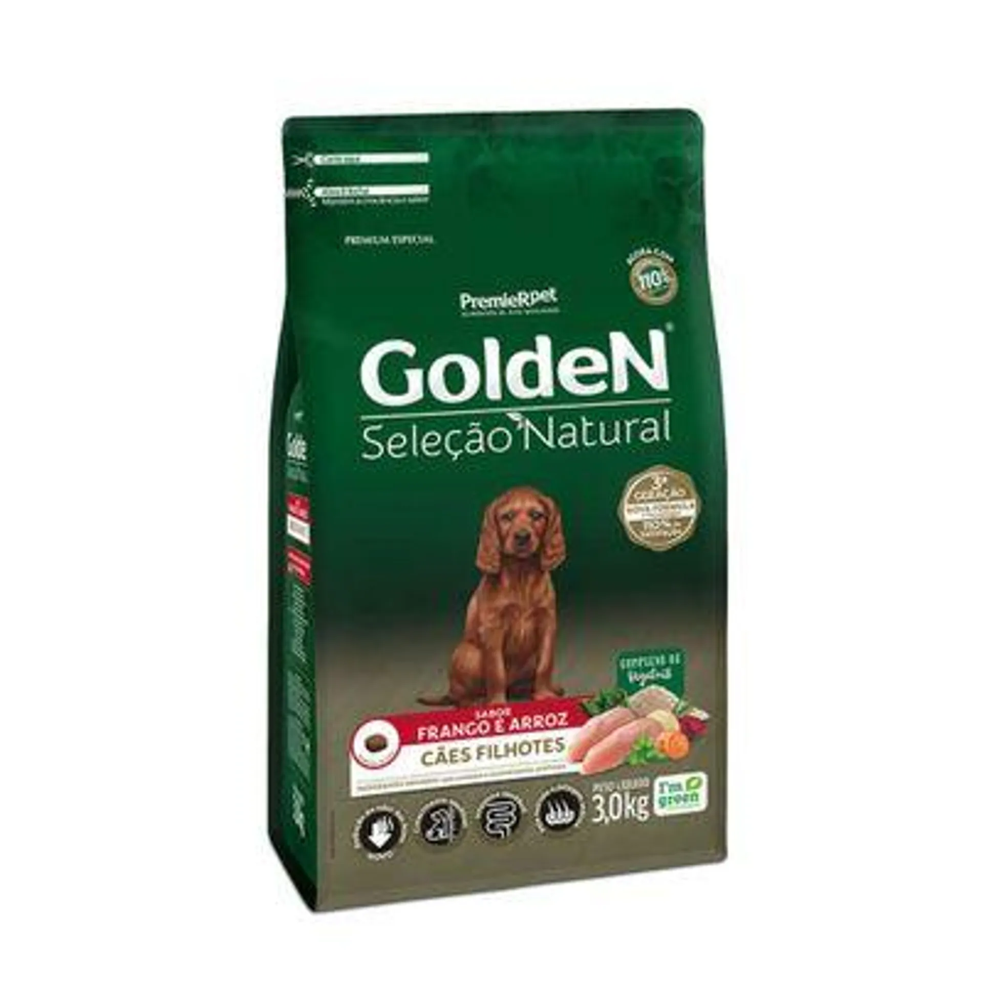 Ração Golden Seleção Natural Cães Filhotes Frango e Arroz 3 kg